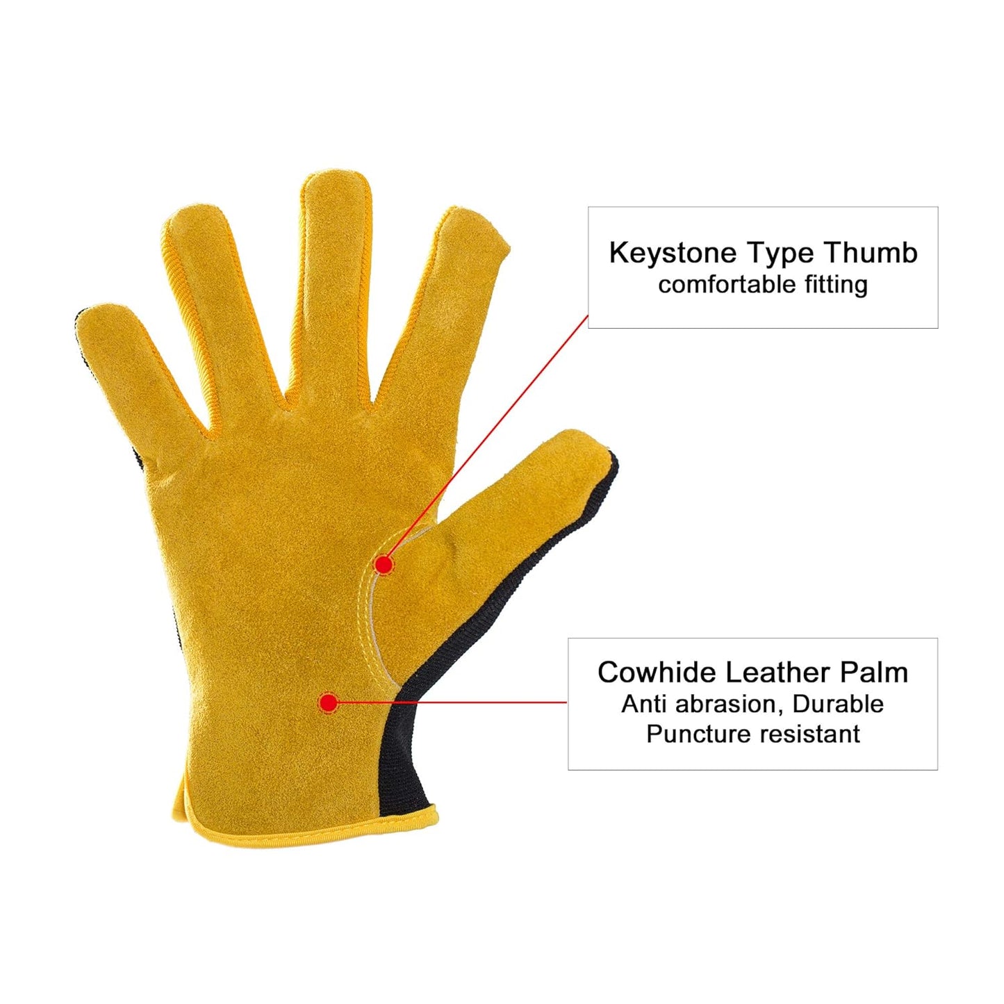 HLDD HANDLANDY Garden Gloves Men, Leather Work Gloves for Men & Women, Cowhide Gardening Gloves Utility Work Gloves for Mechanics, Construction, Driver (L, Yellow)