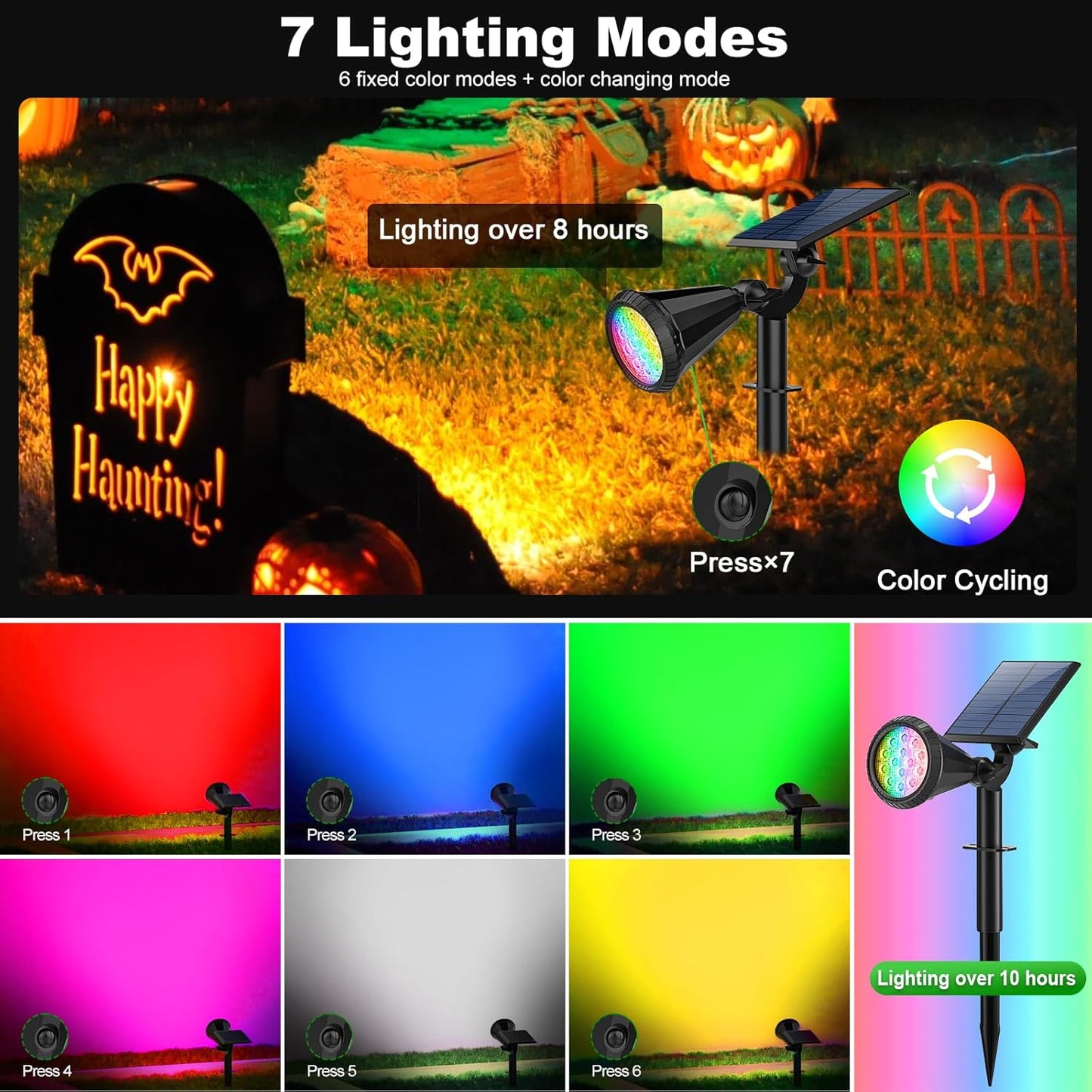 Solar Lights Outdoor Waterproof Color Changing 180° Adjustable RGB Solar Powered Landscape Spot Lights for Yard 7 Lighting Modes Solar Spotlights for Pathway Garden Outside (8 Pack)