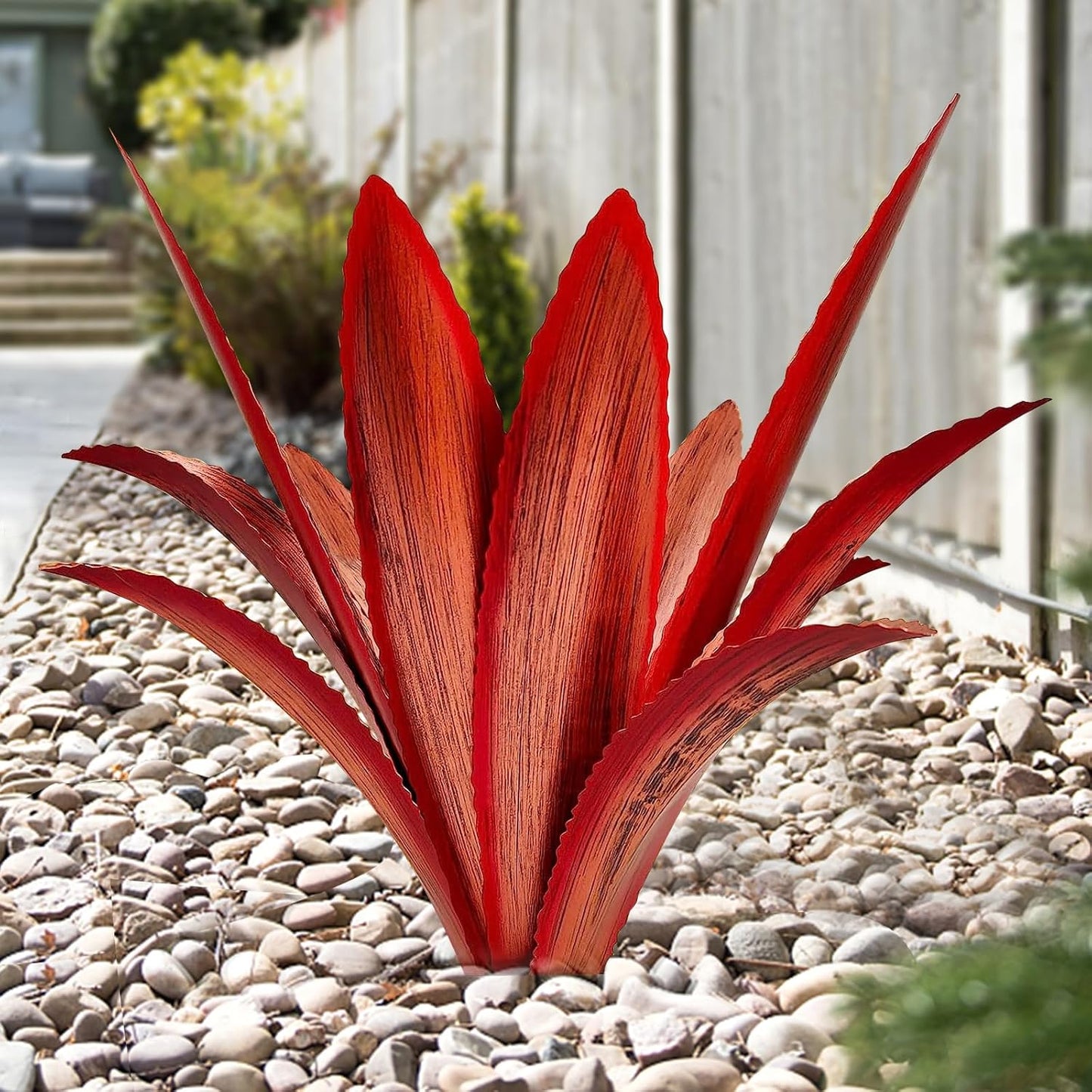 TOMBABY Enlarge Thickened Wind Resistant Metal Agave Garden Art Metal Plant Country Garden Sculpture Statue Outdoor Decoration Agave Metal Plant Courtyard Garden Lawn Ornament Gift (2, 12 Leaves red)