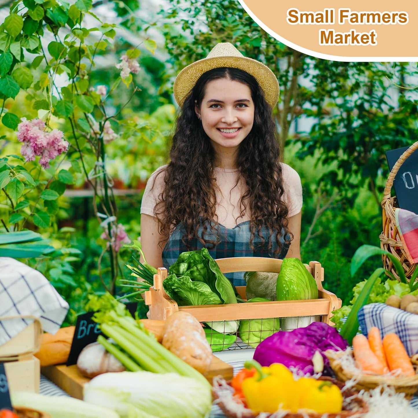 Large Garden Hod Harvest Basket 13 x 9 x 7 Inch, Wooden Harvesting Basket with Handle for Gardening Gathering Gardener Gifts for Wedding Flower Centerpiece Washing Holding Fruits Vegetables