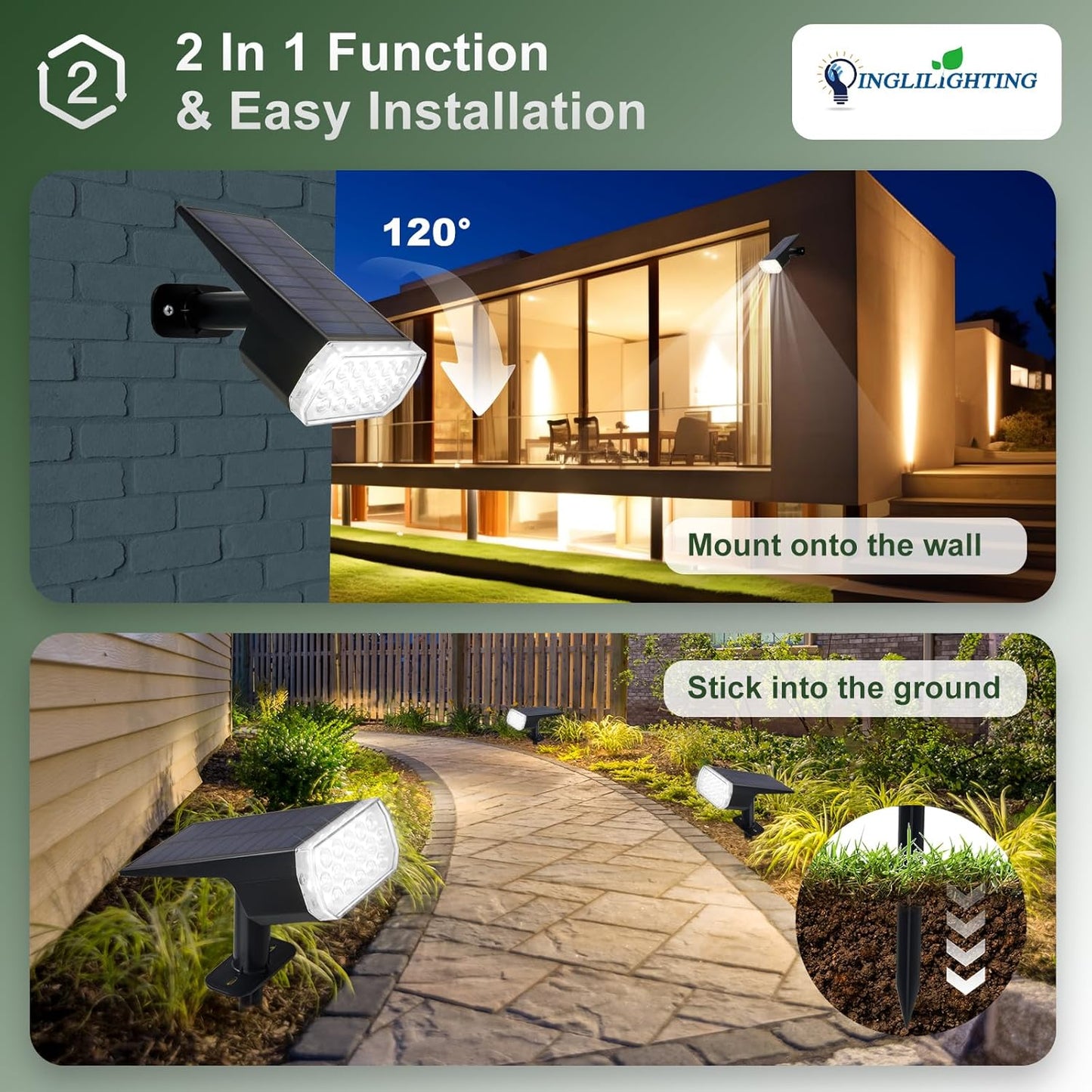 DINGLILIGHTING Solar Lights Outdoor Waterproof: IP65 Led Spot Light Decorations for Garden - 3 Lighting Modes Solar Powered for Yard - Dust to Dawn Uplighting Landscape Pathway Drive Patios 4PC White