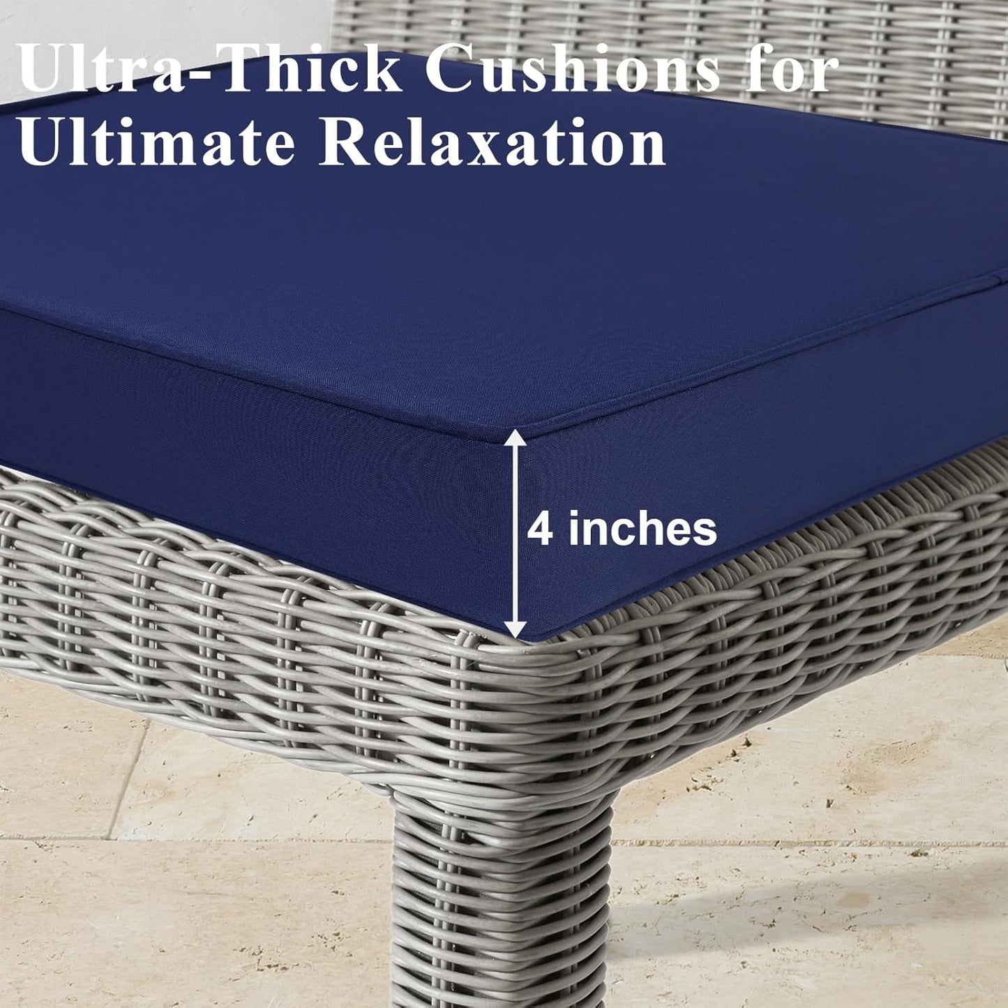 Outdoor Chair Cushions Set of 2 for Patio Furniture 24x24x4 Inch Waterproof Patio Chair Cushion 3 Year Color Fastness Square Elastic Foam Garden Sofa Couch Pads with Ties and Handle,Blue