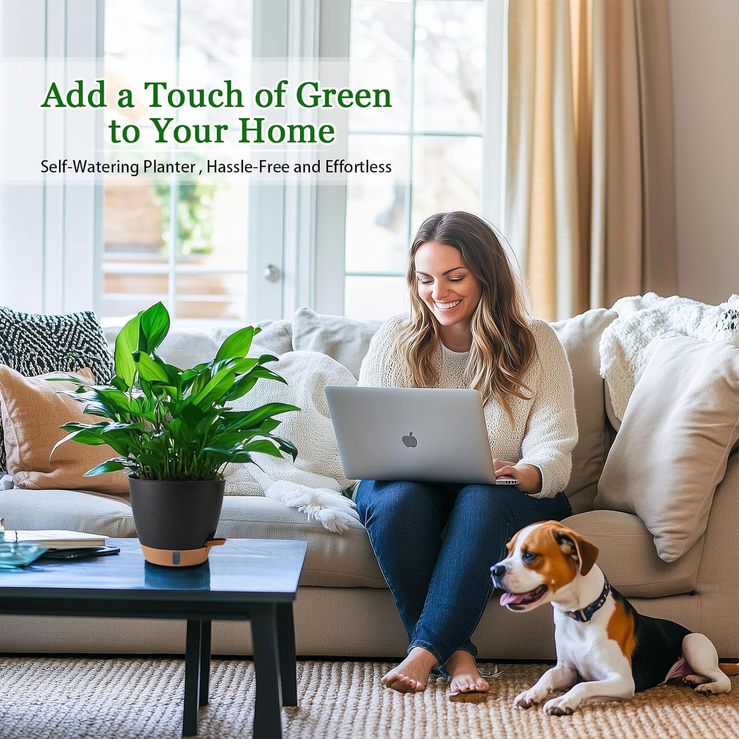 2 Pack 8 Inch Pots for Plants Indoor, Plastic Self Watering Planters with Drainage Holes, Water Level Indicator & Deep Reservoir, Decorative Flower Pots Indoor Outdoor Use (Black