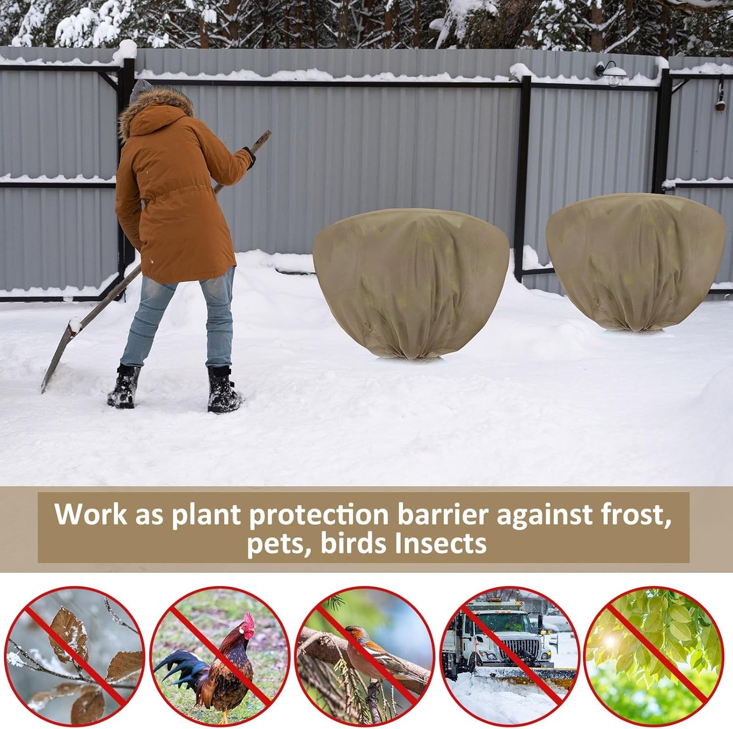 6 Pcs Winter Plant Covers Freeze Protection 39.4x23.6 Inch Horizontal Shrub Tree Rose Plant Protection Bags Frost Blanket with Drawstring for Fall Winter Outdoor Garden Planting (Brown)