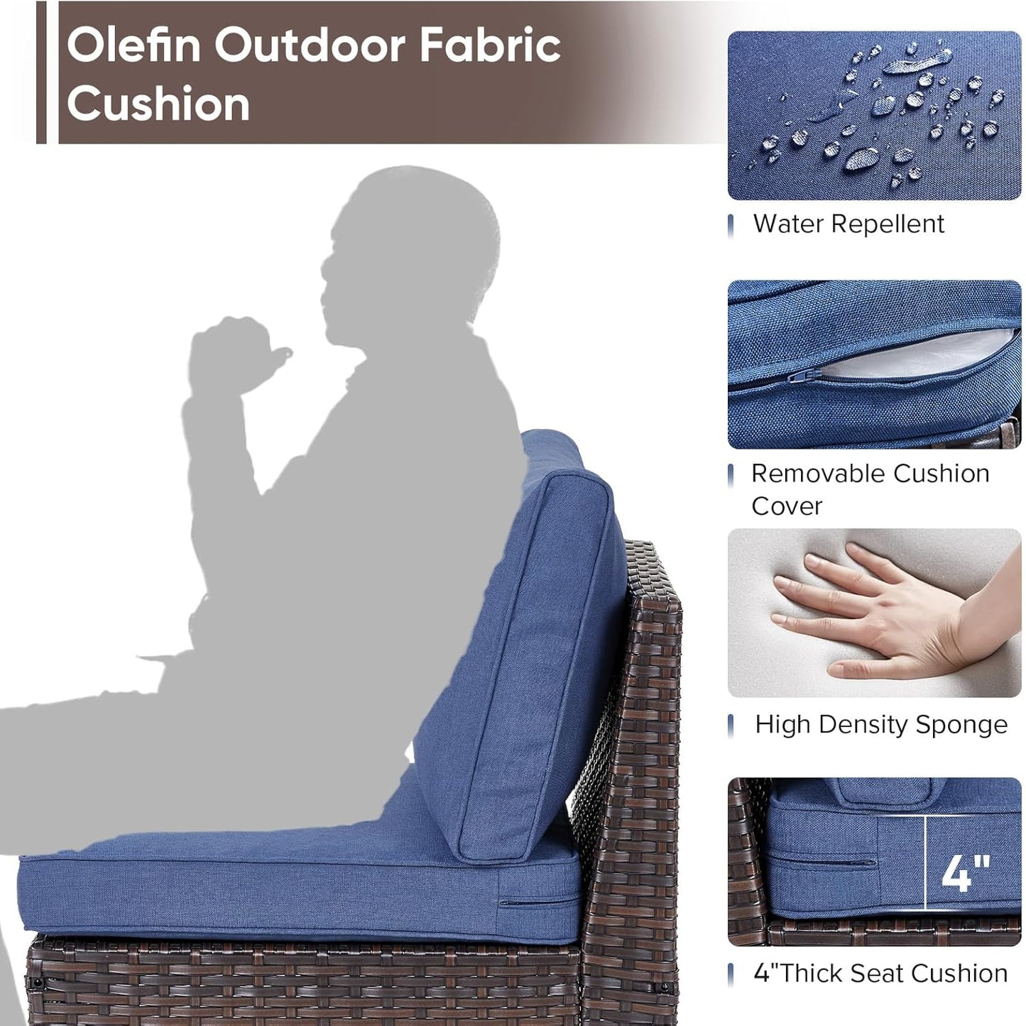 HUMMUH 6 Pieces Patio Furniture Set with Fire Pit,Outdoor Modular Sectional Loveseat Chairs with Table,All Weather PE Wicker Patio Conversation Sets for Deck Porch Backyard