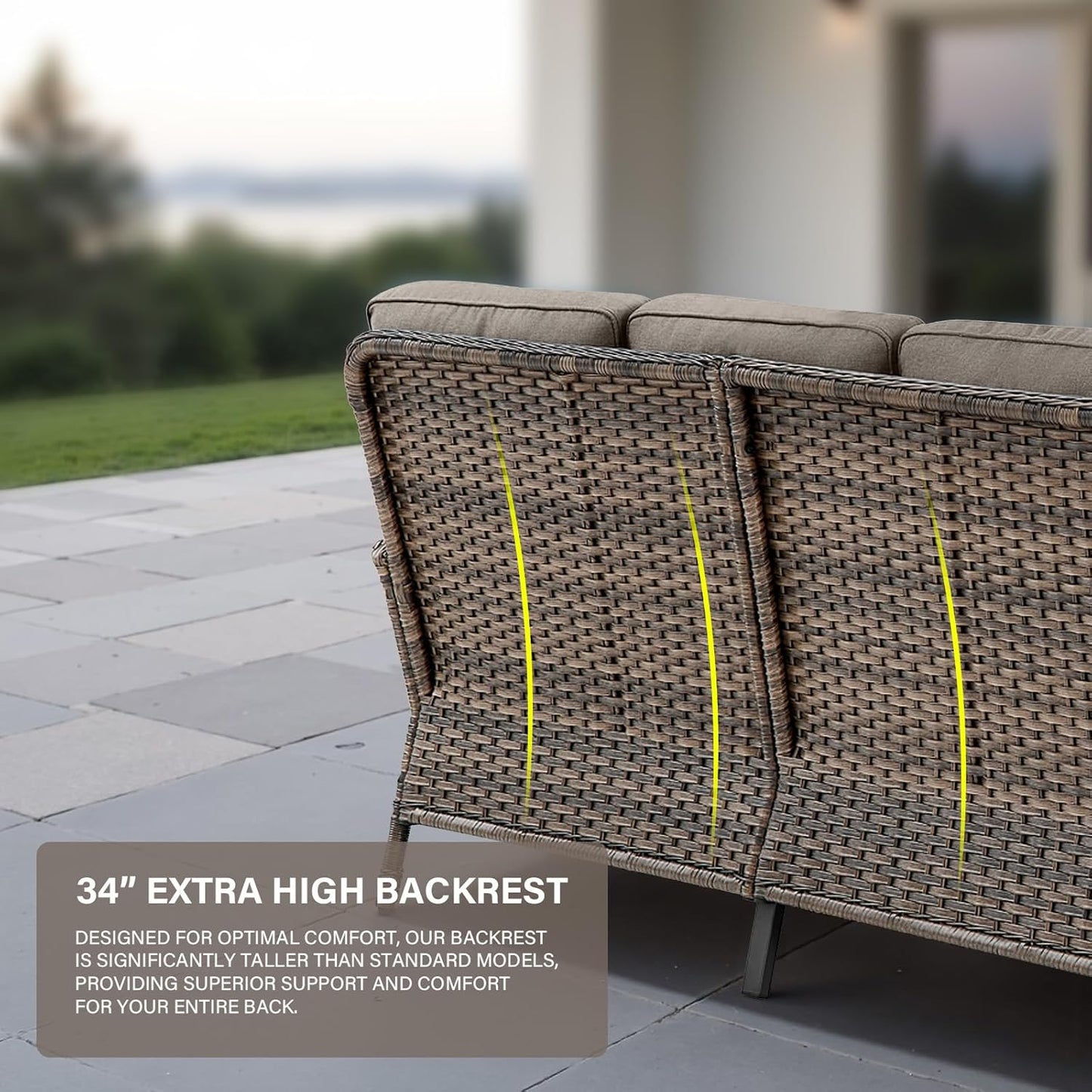 Outdoor Furniture Set - 6 Pieces Patio Conversation Sectional Sofa Set with Swivel Rocker Outdoor Chairs Set of 2 and Wicker Coffee Table for Deck Backyard Sunroom Brown