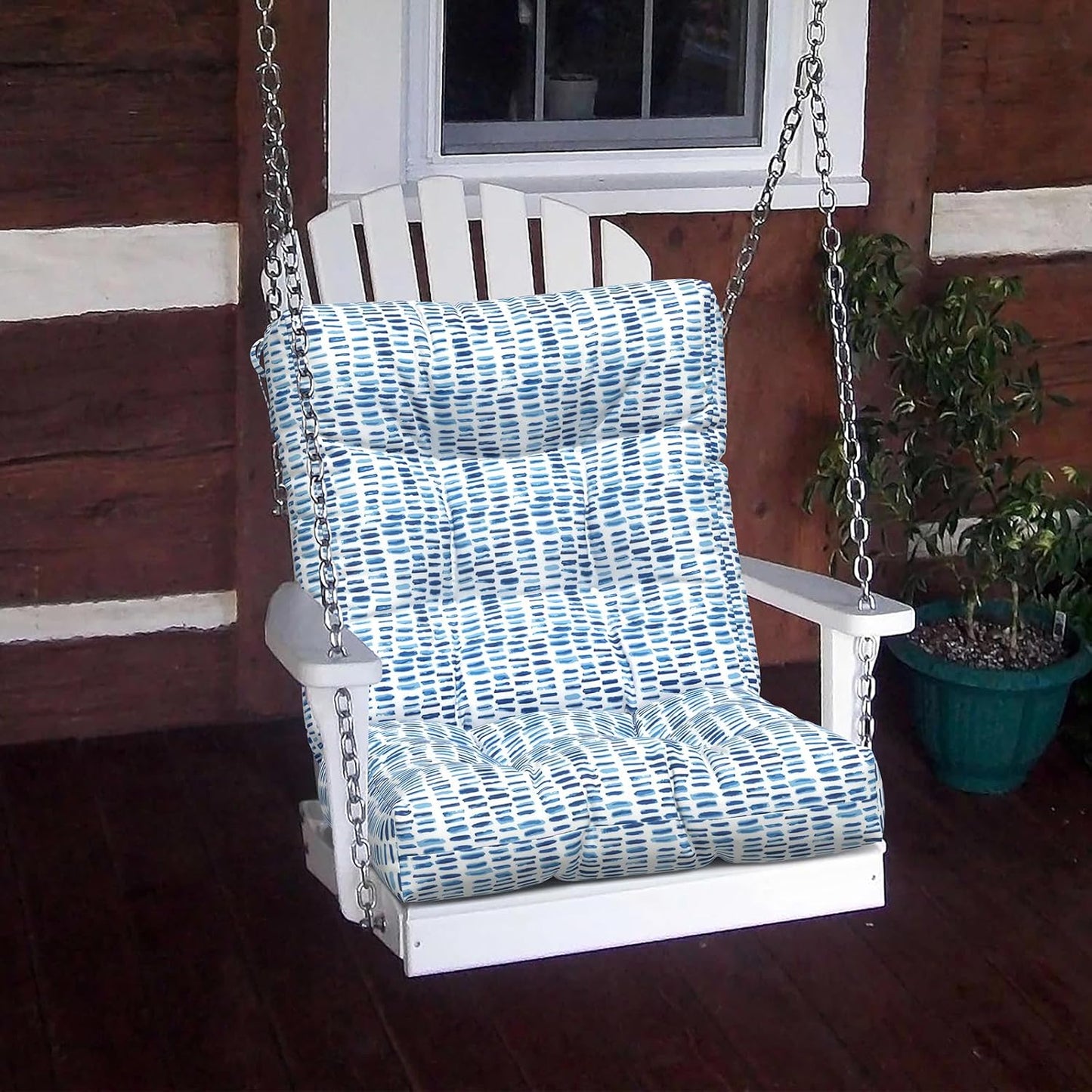 LVTXIII Outdoor Adirondack Chair Cushions, L42 x W21 x H4 Patio Tufted Low Back Cushions, Seasonal Replacement Rocking Chair Cushion for Home Garden Furnitue, Set of 2, Pebble Blue