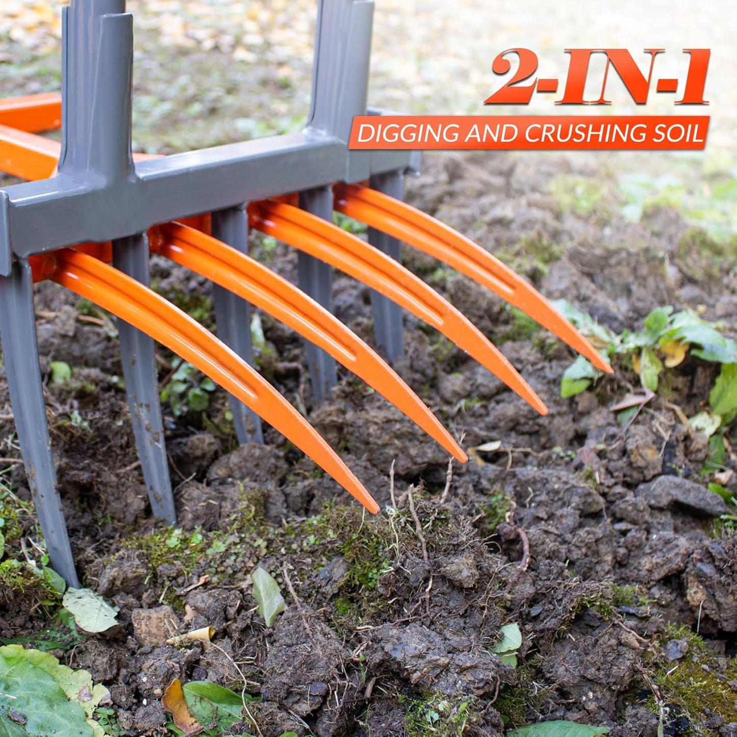 Walensee Broad Fork Garden Tool, 9 Tines Heavy Duty Broadfork Hand Tiller, 2-in-1 Garden Pitchfork with Ergonomic U-Shaped Handle, Spading Digging Fork for Gardening, Cultivating