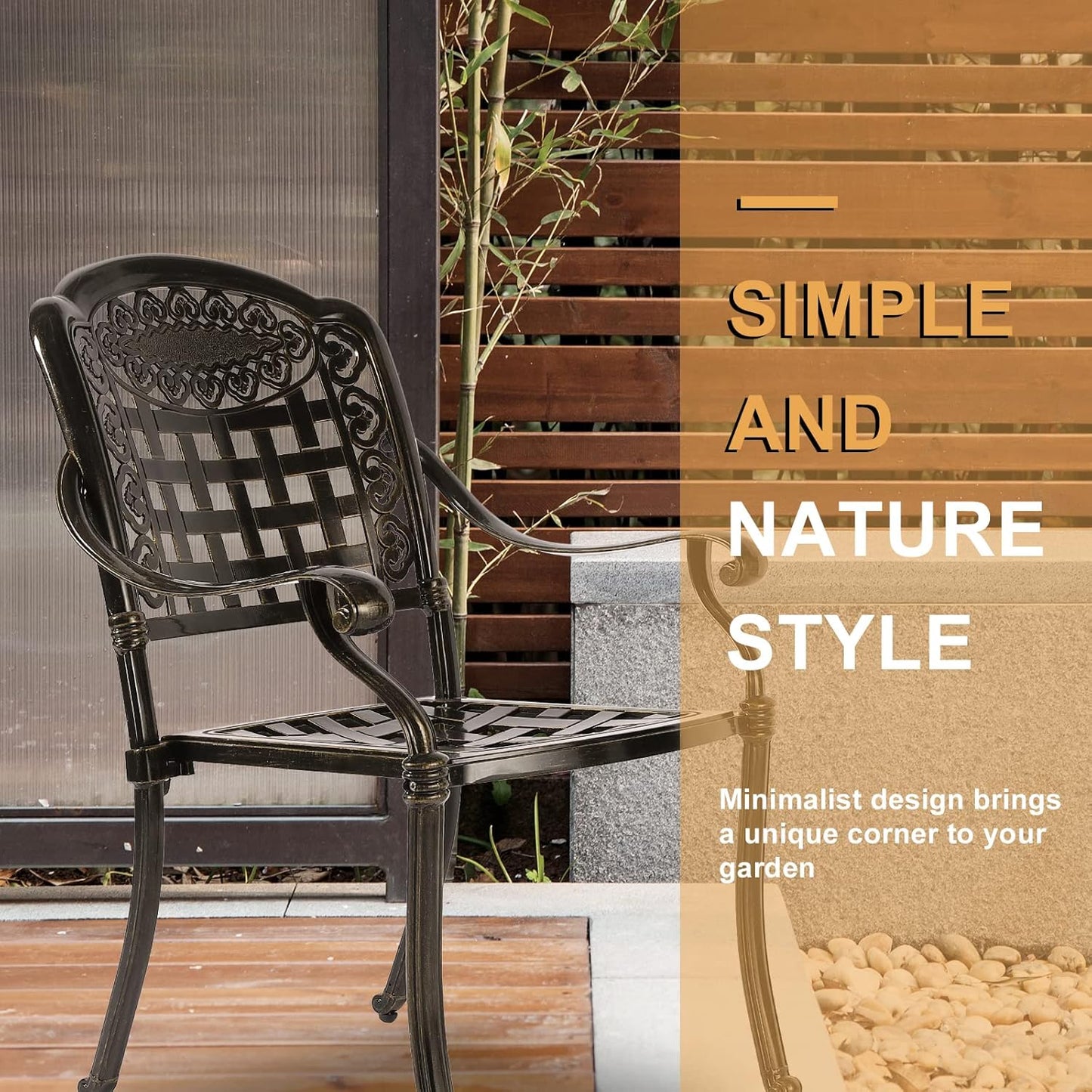 3-Piece Outdoor Patio Dining Set, All-Weather Cast Aluminum Patio Furniture Set for Backyard Garden Deck with 2 Chairs and 35.4” Round Table, 2" Umbrella Hole