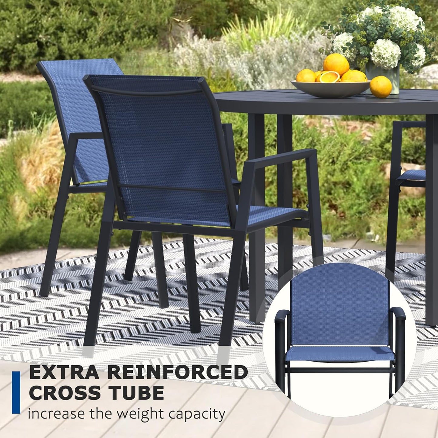 Outdoor Patio Chairs Set of 6, Blue Stackable Outdoor Chairs, Lightweight Patio Set with High Back, Metal Dining Chair for Lawn, Garden, Yard and Deck