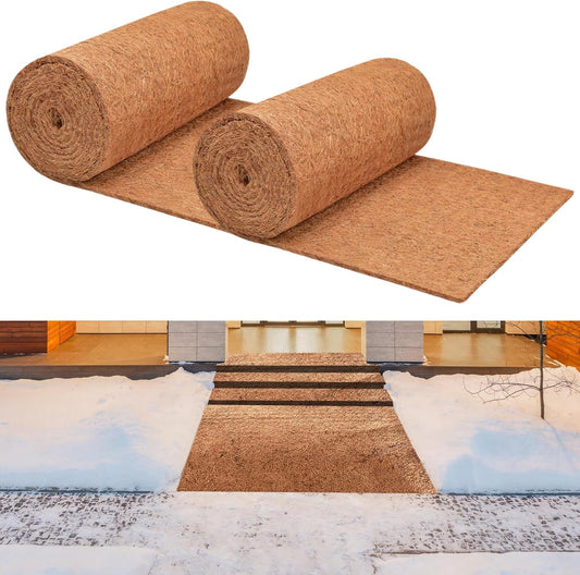 ZeeDix 2 Pack Thickened No Slip Ice and Snow Carpet-16 x 118 inch Natural Coconut Fiber Mat Walking Safety, Winter Coco Liner Roll Outdoor Carpet Runner for Front Door Hallway Stairs Garden