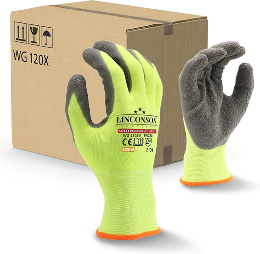linconson 12 Pack Safety Performance Series Construction Mechanics Wrinkle Latex Work Gloves