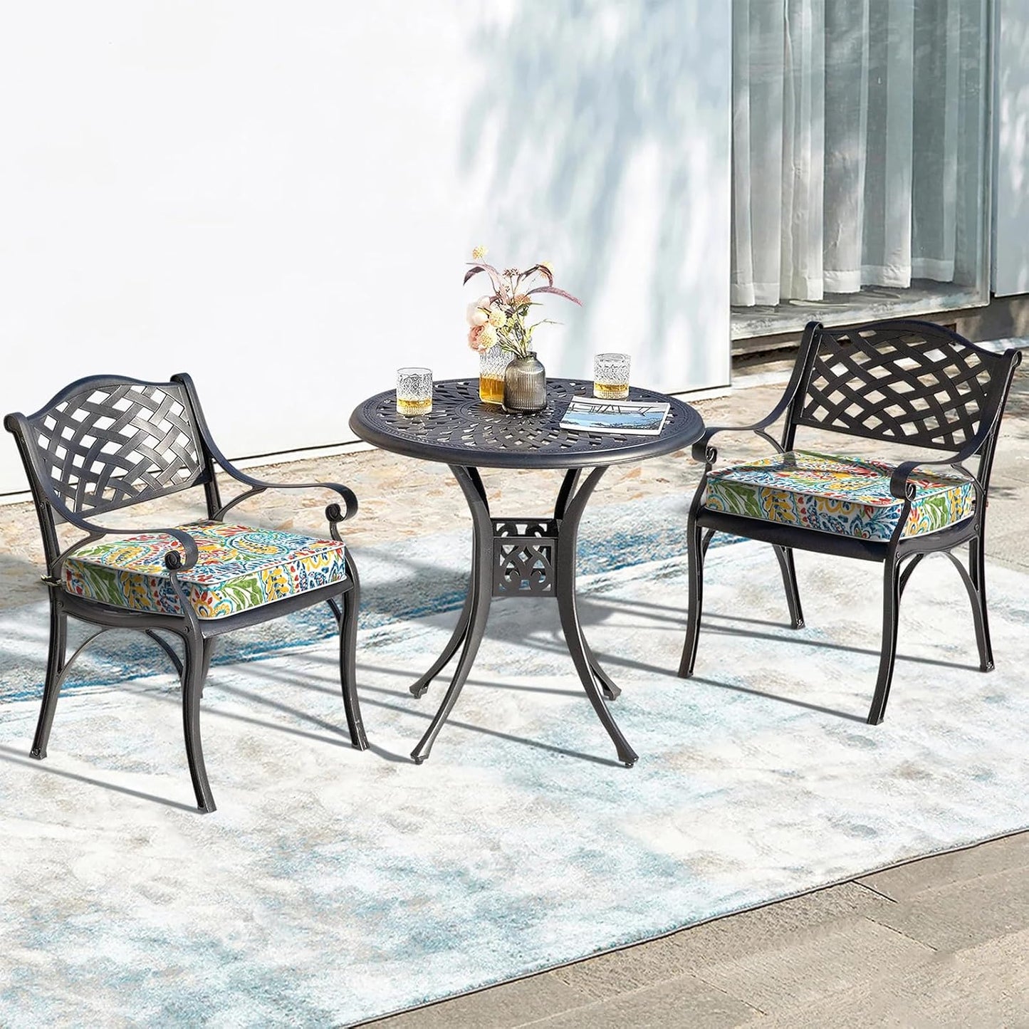 LVTXIII Patio Chair Cushions 22"x22"x3", Water-Repellent Outdoor Seat Cushions for Patio Furniture, Square Chair Pads with Ties for Home Garden Decoration, Set of 2, Paisley Multi