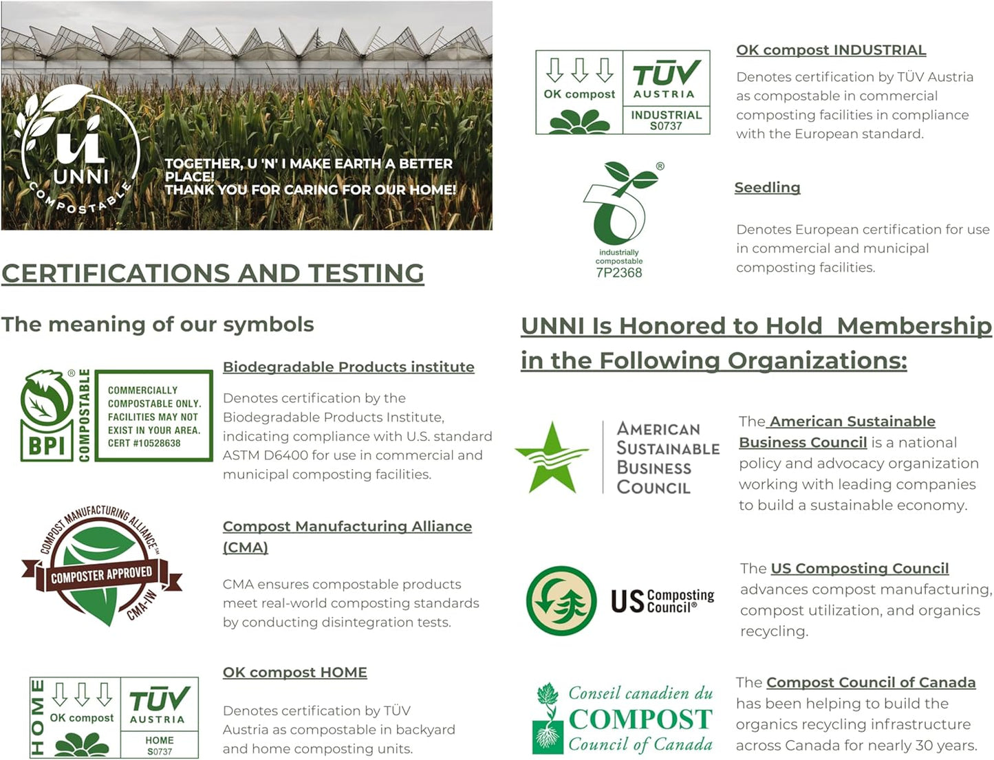 UNNI Compostable Trash Bags, 4 Gallon / 15 Liter, 200 Count, Extra Thick 0.75 mil Small Kitchen Food Scrap Bin Liners, BPI, CMA & OK compost HOME Certified (Meets ASTM D6400)