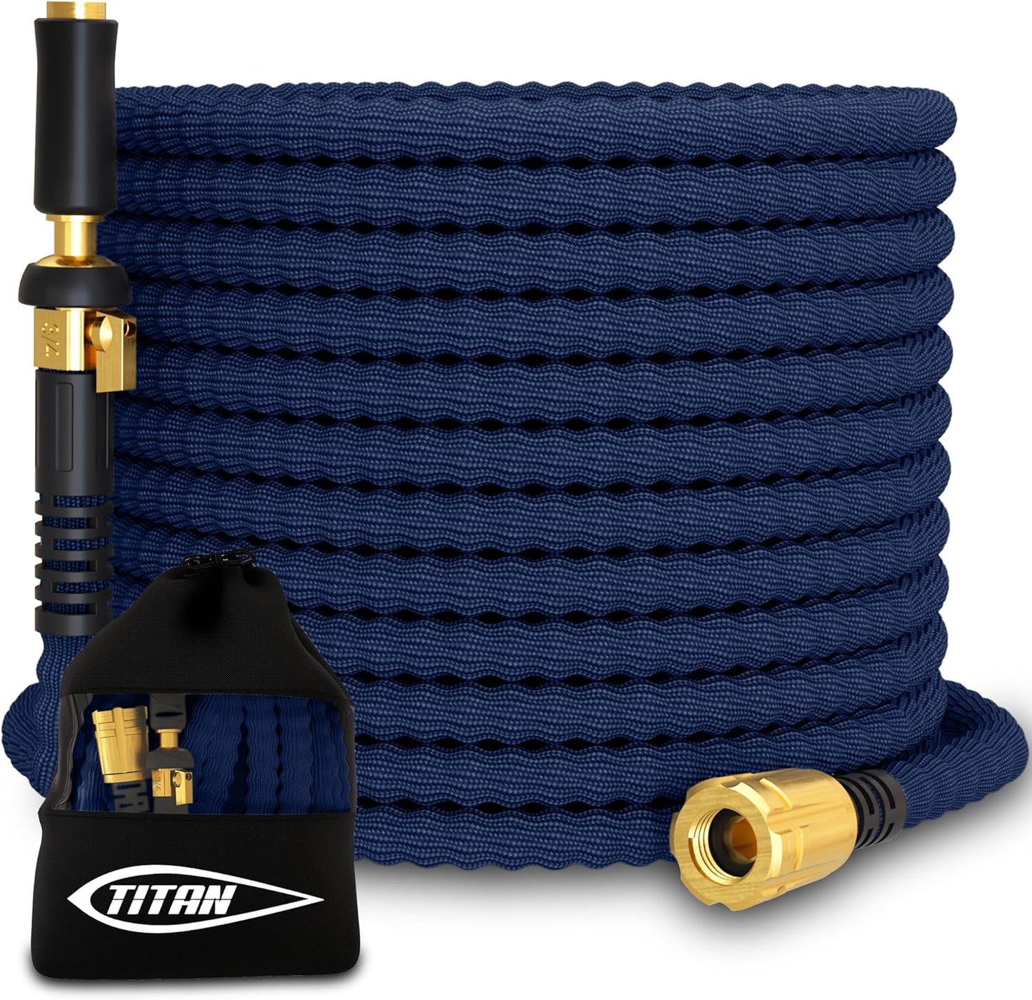 TITAN Flexible Garden Hose 30FT – Ultra Lightweight, Heavy Duty Water Hose with Brass Fittings & Jet Nozzle – Kink-Free, Non-Expanding, Durable Fabric Hose for Yard, Lawn, Car Wash, Outdoor Use