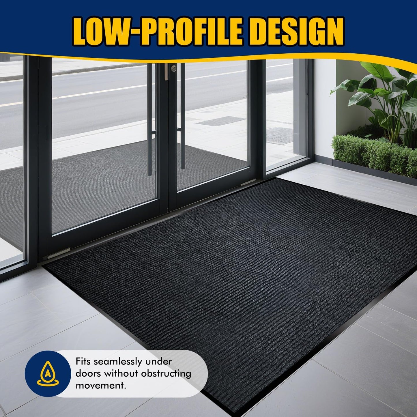 Extra Large Indoor/Outdoor Entrance Mat - 4 x 5 Feet, Rubber Border Door Mat Heavy Duty, Waterproof, Low-Profile, Easy to Clean, Rubber Entry Mat,Commercial Floor Mat, Charcoal Grey