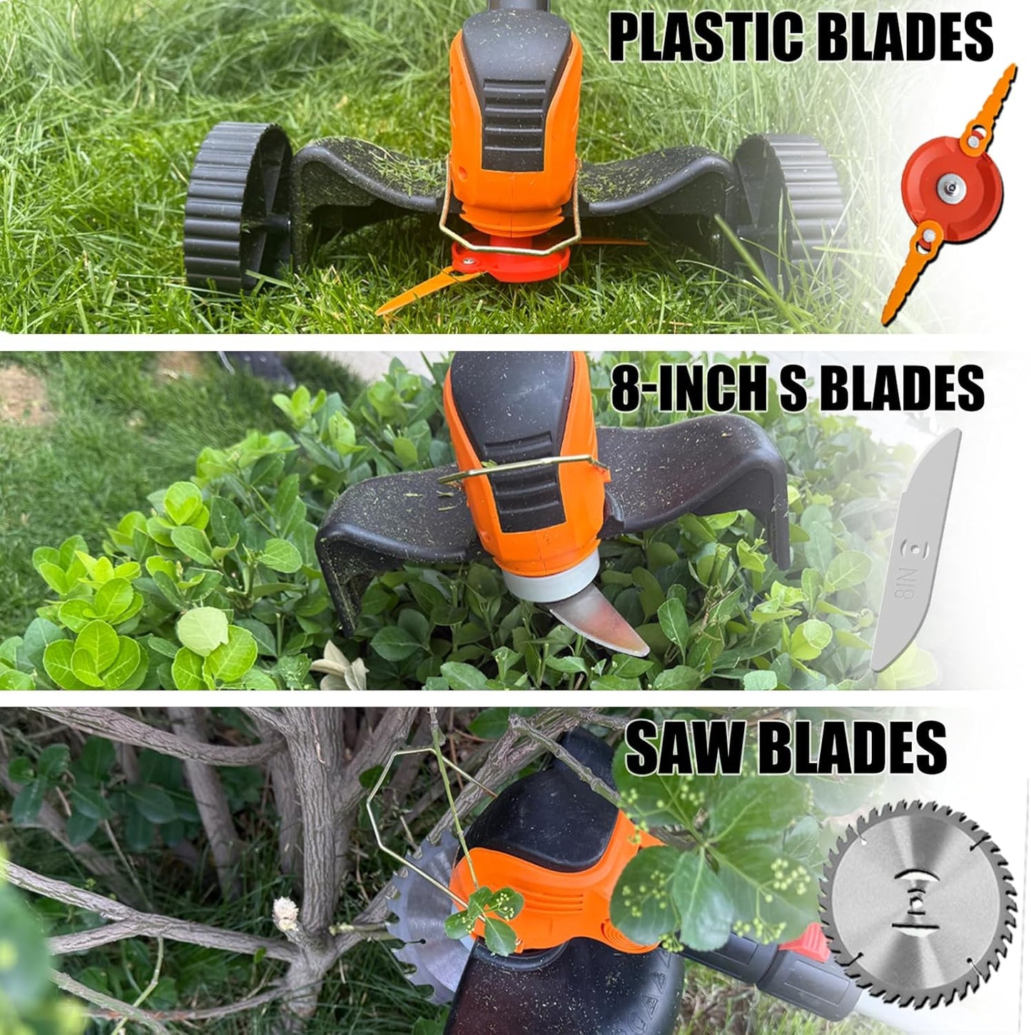 Electric Weed Wacker Cordless Battery Powered Eater,21V/4.0Ah Lightweight No-String Weed Trimmer with 2 Battery Operated& Wheels,3 in 1 Stringless Grass Trimmer/Edger/Brush Cutter for Garden Yard Lawn