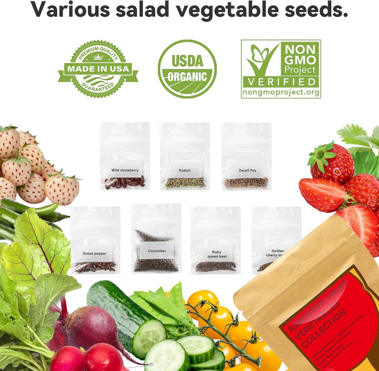 inbloom 18-Pod Vegetable Seed Pod Kit for AeroGarden, Ahopegarden, Gardencube Hydroponic Garden with 350+ Seed: Strawberry, Cucumber, Green Pepper, Cherry Tomato, Radish, Dwarf Pea – Mothers Day Gift