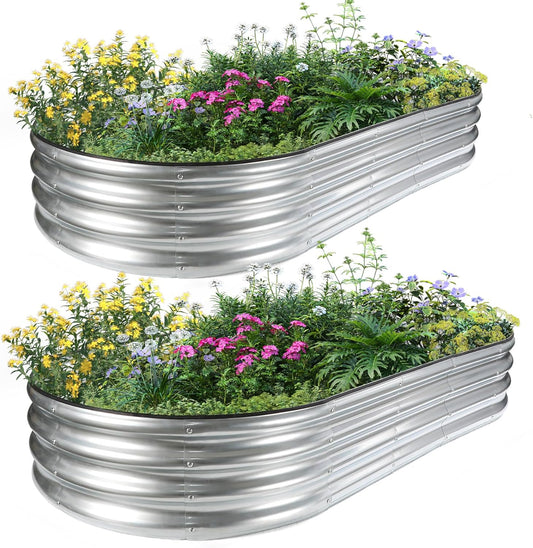 JERIA 2 Pcs 6×3×1ft Oval Raised Garden Bed,Galvanized Raised Garden Bed Kit Outdoor Metal Gardening Planter Box for Vegetable, Fruits, Flower，Herbs