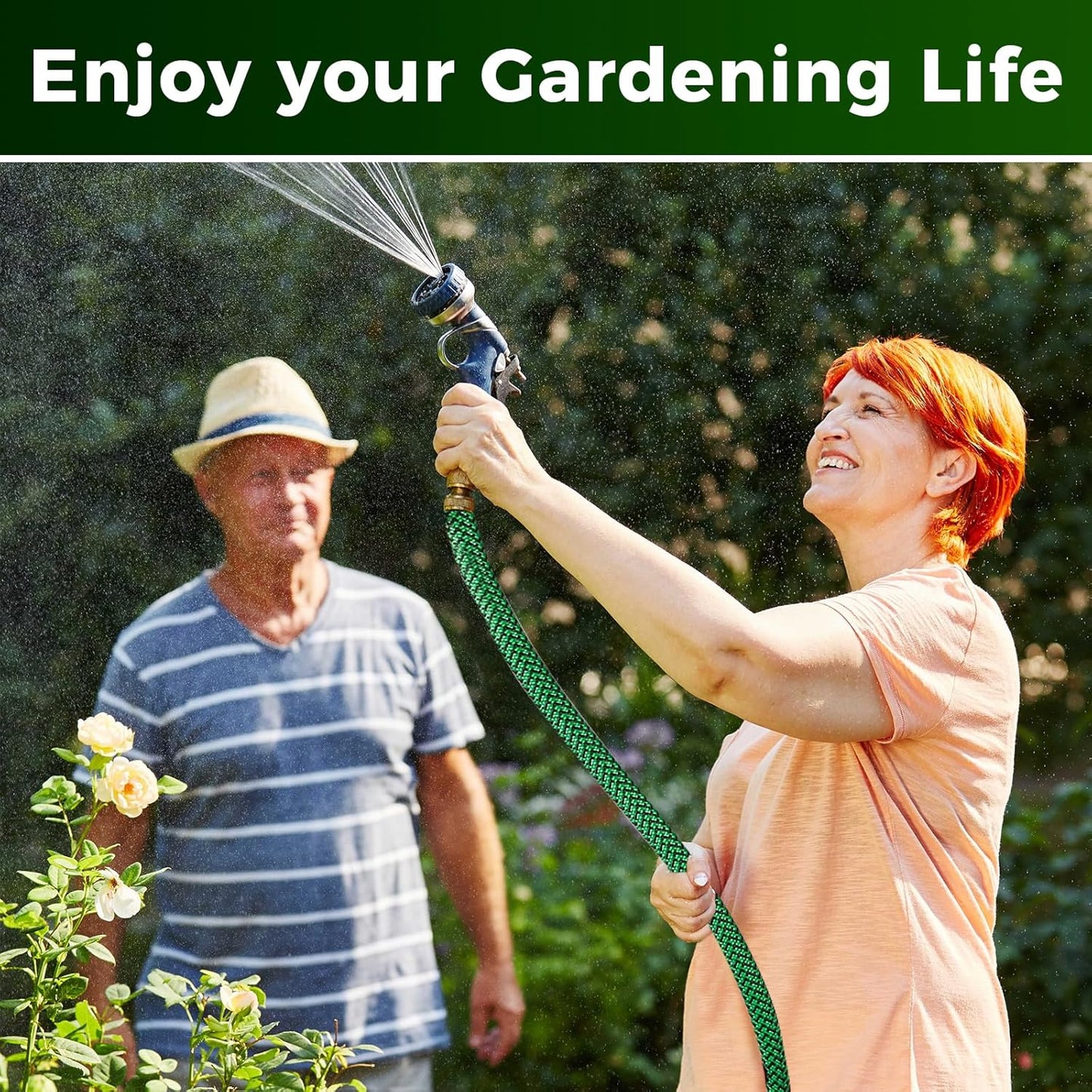 Upgraded Garden Hose 75ft, Non-Expandable Hose, Heavy Duty Kink-Resistant Flexible Water Hose with High-Density Fabric,LeakProof Hose Metal Shut-Off Valve Connector for Patio, Car Wash. (75FT)