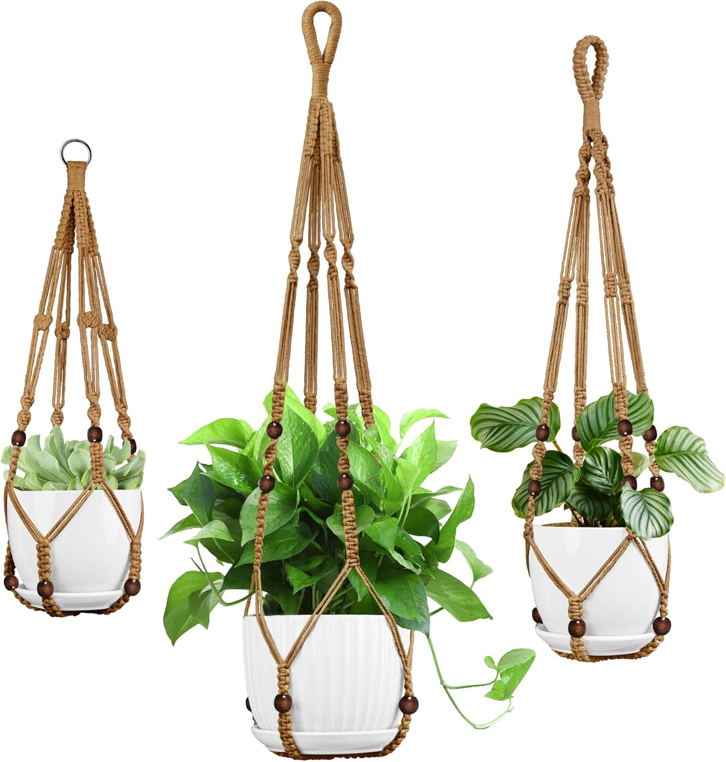 3 Pack Macrame Plant Hanger - 35"/29"/23" Different Sizes, Hanging Planter Basket Flower Pot Holder for Indoor Outdoor, Boho Home Decor, Brown (POTS NOT Included)