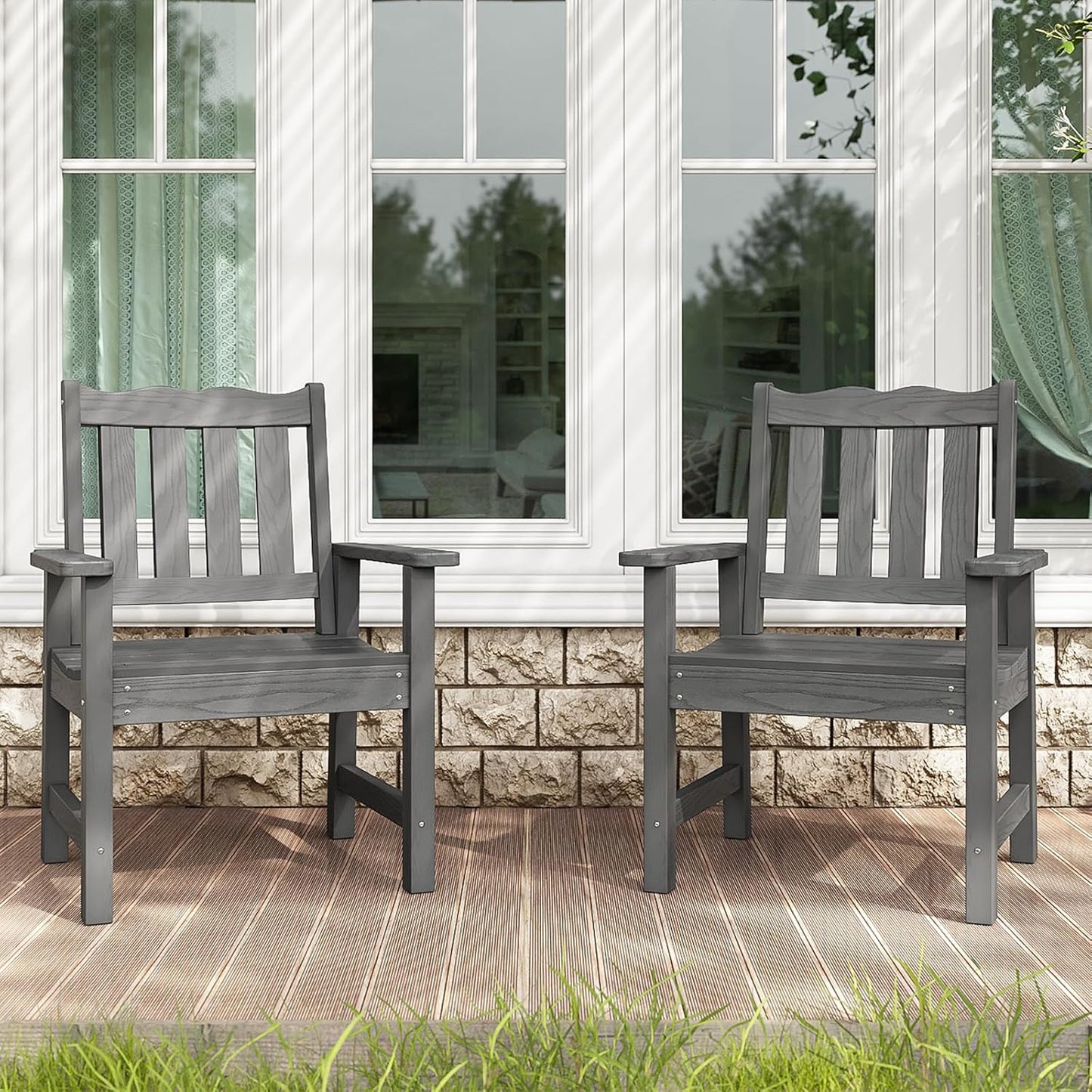 Stoog Outdoor Chairs Set of 2, All-Weather HIPS Patio Dining Chairs with Curved Backrest, 400 lbs Support Garden Chairs, Grey