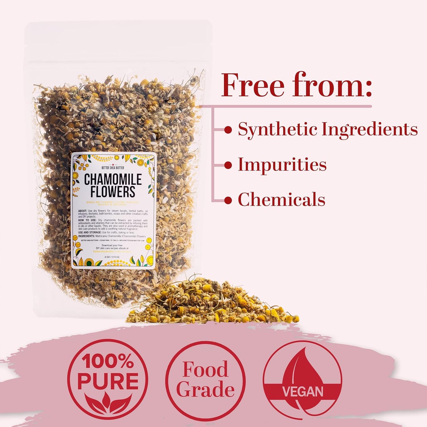 Dried Chamomile Flowers Bulk - Edible Dry Flowers for Relaxing Chamomile Tea - Dried Flowers for Soap Making, Chamomile Herbs Petals for Bath, DIY Salve & DIY Projects