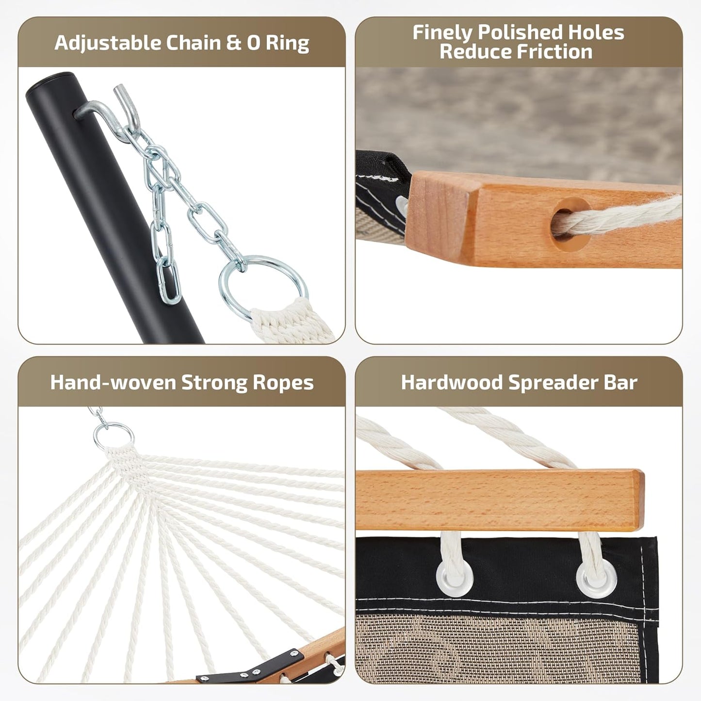 Two Person Hammock with Stand Heavy Duty, Outdoor Patio Hammock with Portable Steel Stand, Large Double Hammocks with Quick Dry Textilene Fabric,480lbs Capacity.(Mocha)