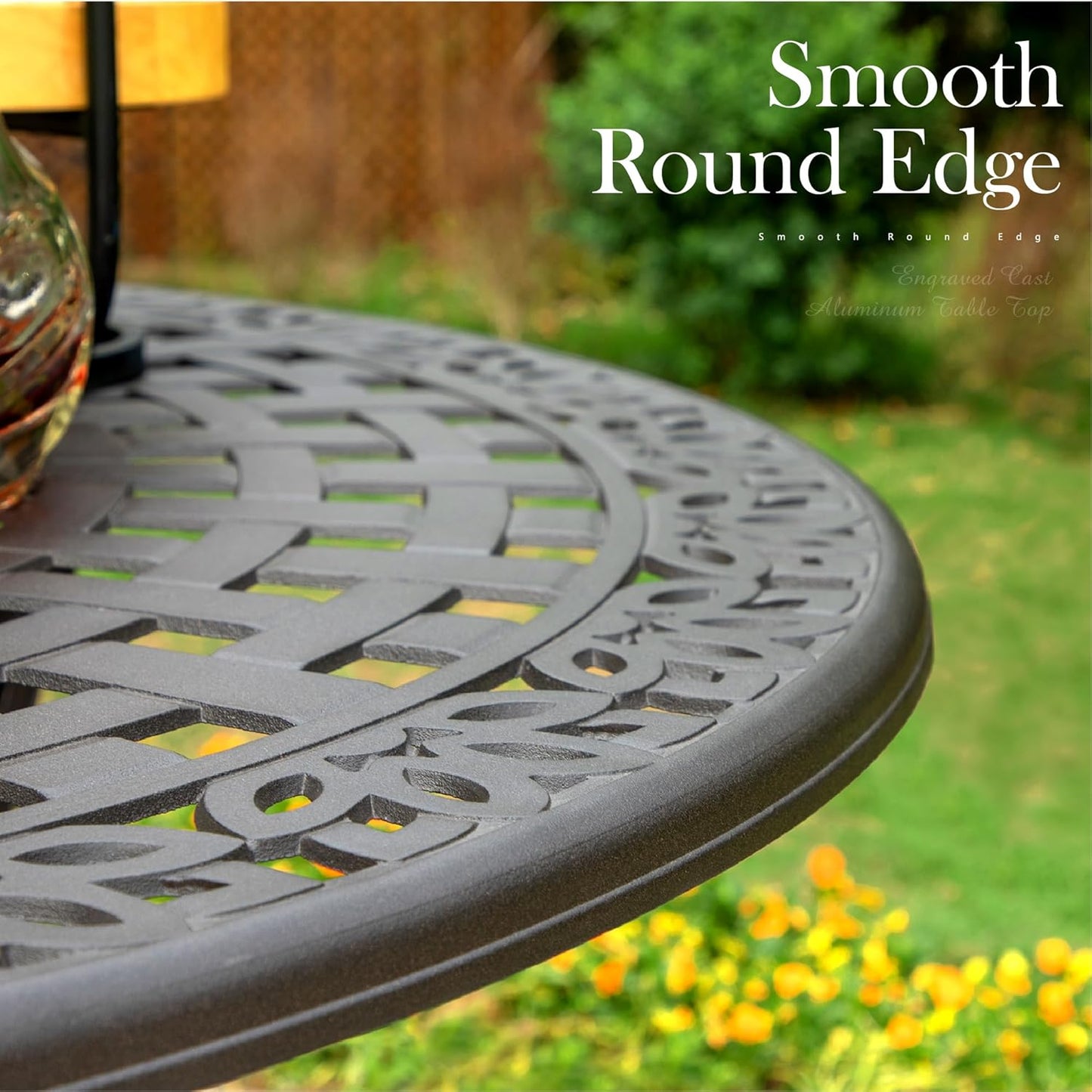 PHI VILLA Cast Aluminum Round High Bar Dining Tables for 6 Person, 54" Dia Engraved Cast-Top Aluminum Table with 2.1" Umbrella Hole, Patio Bar Height Table for Lawn Garden