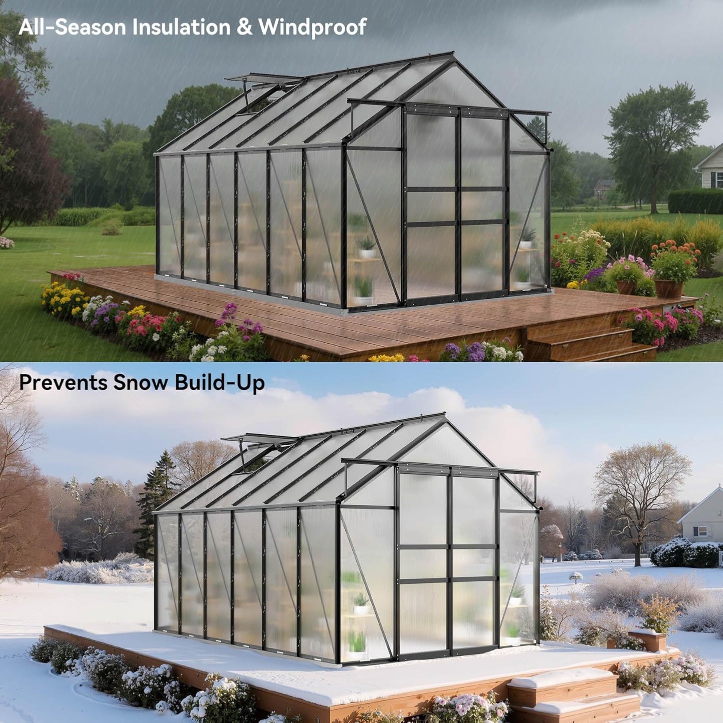 YITAHOME 10x8FT Polycarbonate Greenhouse Large Heavy Duty Green Houses Outdoor Aluminum Greenhouses with Sliding Doors Vent Window Walk-in Greenhouse for Garden Backyard, Black
