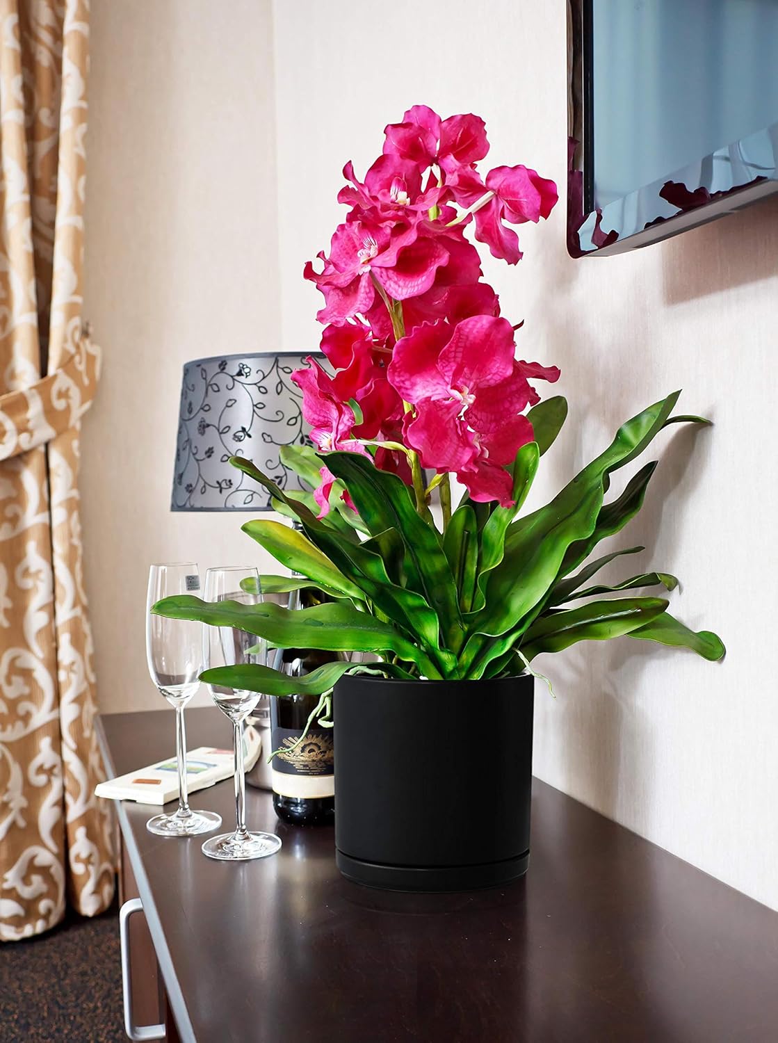 D'vine Dev 4.6 Inch & 6 Inch Ceramic Planter Pots for Plants with Drainage Hole and Saucer, Small Plant Pots Set, Black, 94-G-S-2