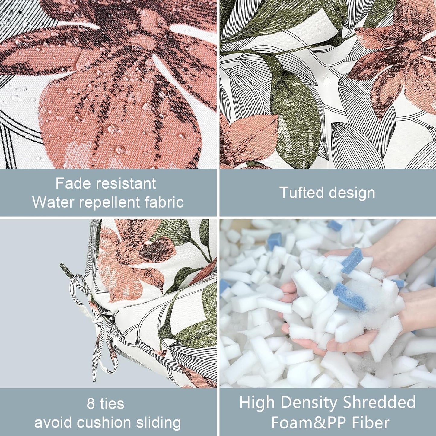 LVTXIII Outdoor Seat/Back Chair Cushion Patio Tufted High Back Cushion, Seasonal Replacement Rocking Chair Cushion with Ties (22” W x 20D”, Set of 2, Clemens Noir Pink)