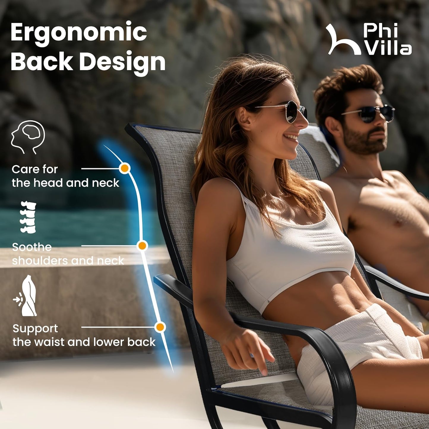 PHI VILLA 7 Piece Patio Dining Set, 6 Swivel Patio Chairs with Textilene Mesh Fabric & Rectangular Wooden-Like Dining Table(1.6"Umbrella Hole), All Weather Patio Chairs and Table Set for Deck (Brown)