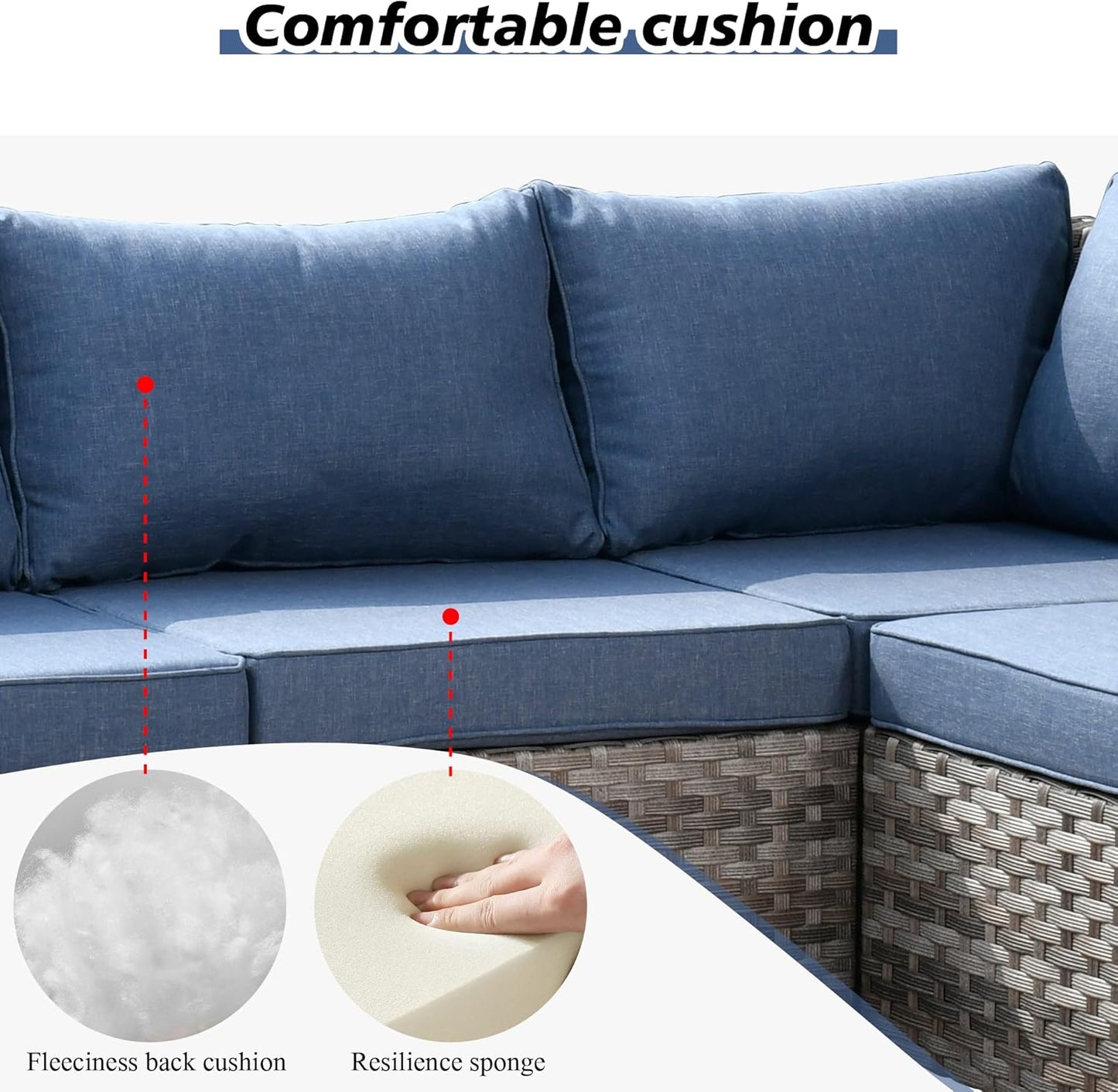 HOOOWOOO Modular Patio Outdoor Sectional Furniture Set,6 Piece Wicker Conversation Sofa Set,Out Door Couch Set with Wide Arm for Outside All Weather(Denim Blue)