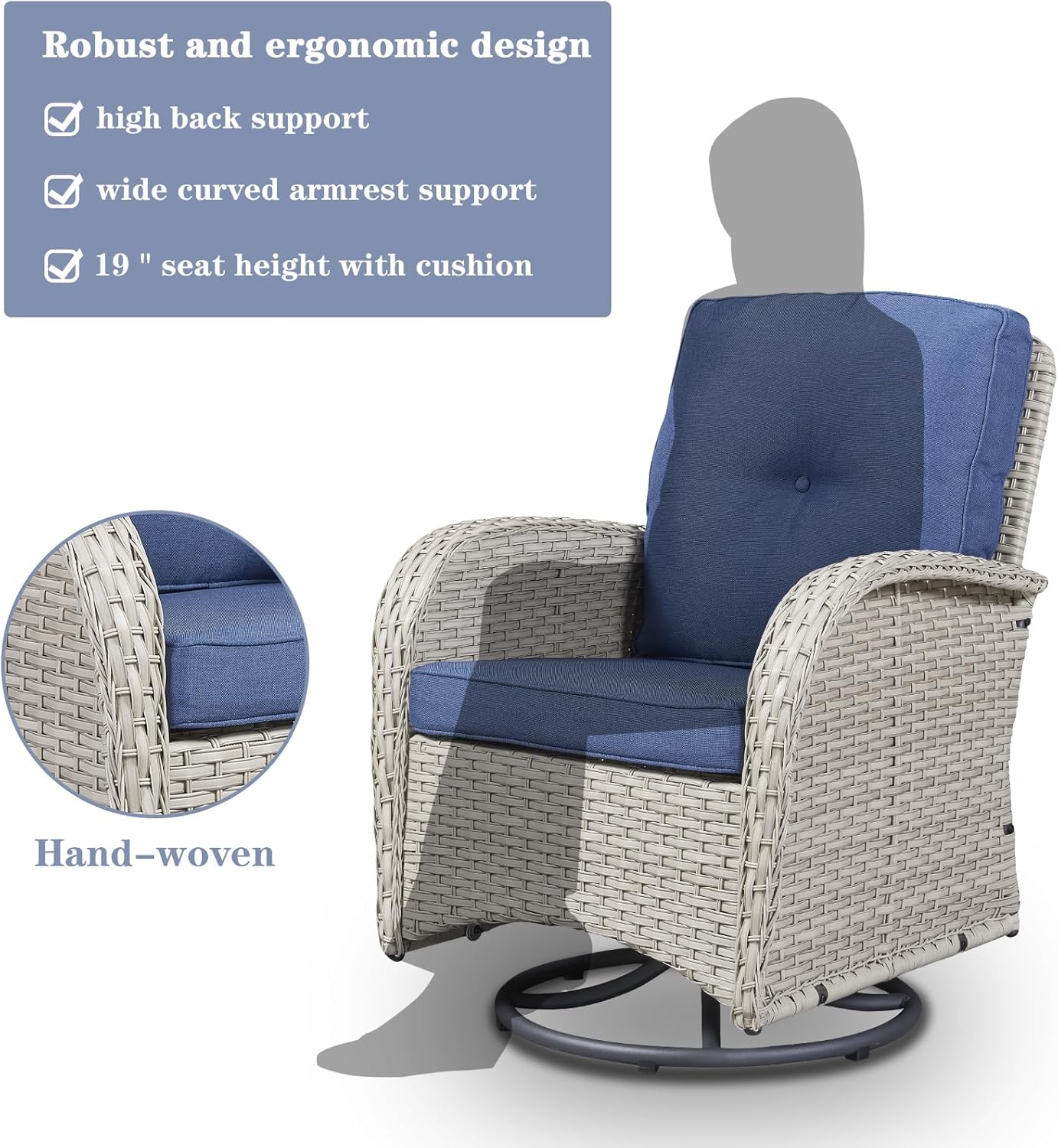 Patio Wicker Furniture with Swivel Rocker Chairs Loveseat, 5 Piece Rattan Furniture Outdoor Swivel Rocking Chairs and Table Set for Patio Deck Porch Backyard