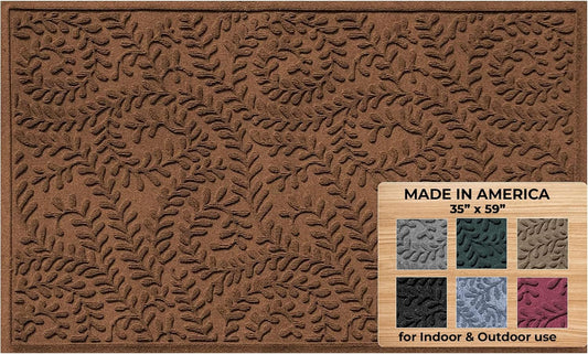WaterHog Indoor/Outdoor Door Mat, 3' x 5', Made in USA, Durable & Skid-Resistant Front Door Rug, Decorative, Water-Trapping & Heavy-Duty Entryway Mat for Your Home, Boxwood Collection, Dark Brown