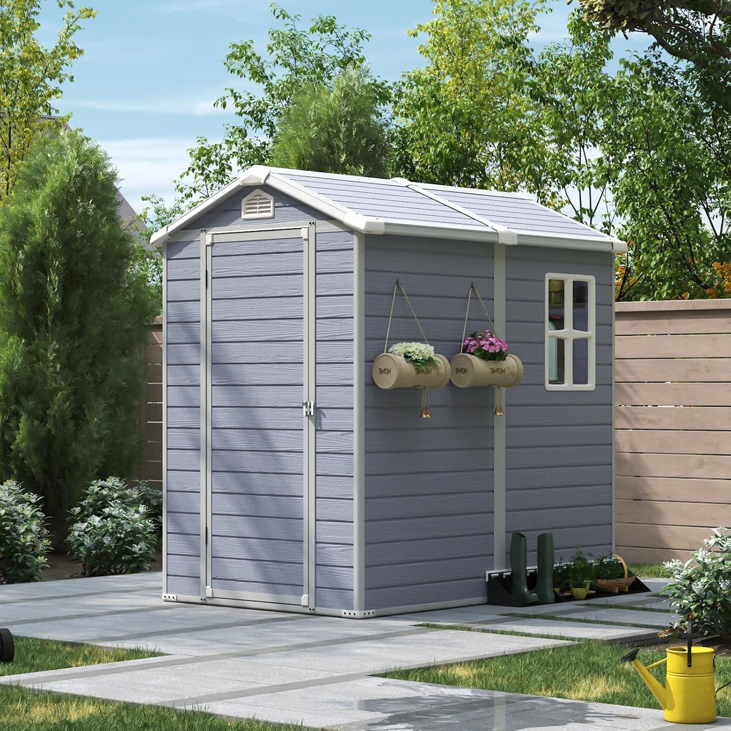 Aoxun 4'x6' Resin Outdoor Storage Shed Utility Tool Shed Storage House, Multi-Purpose Utility Tool House Applicable for Bike, Clutter Storage for Backyard, Patio - Gray