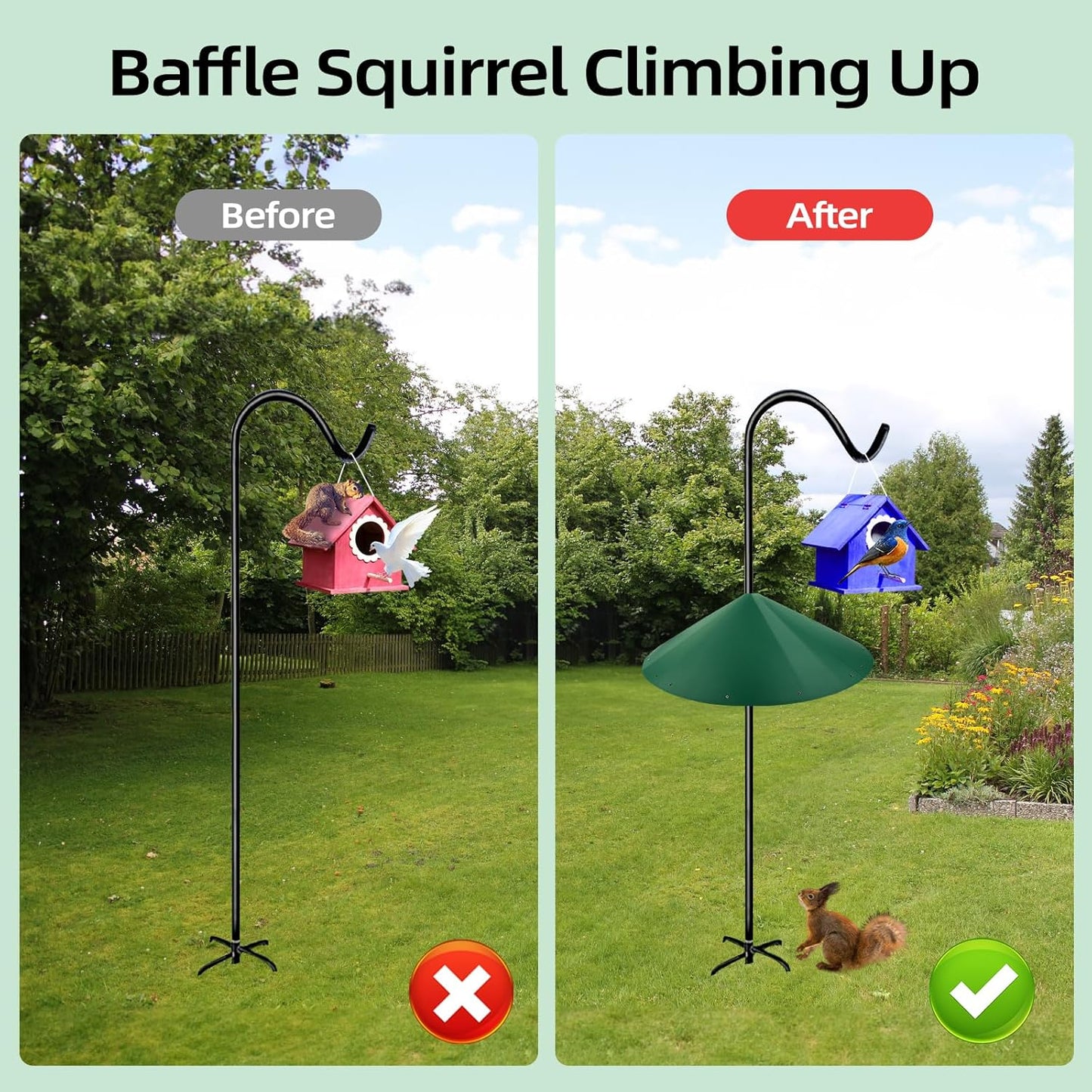 24-inch Large Outdoor Squirrel Baffles for Bird Feeders Pole, Squirrel Baffle with Metal Frame, Squirrel Guard for Bird Houses, Two Way Use, Green Color