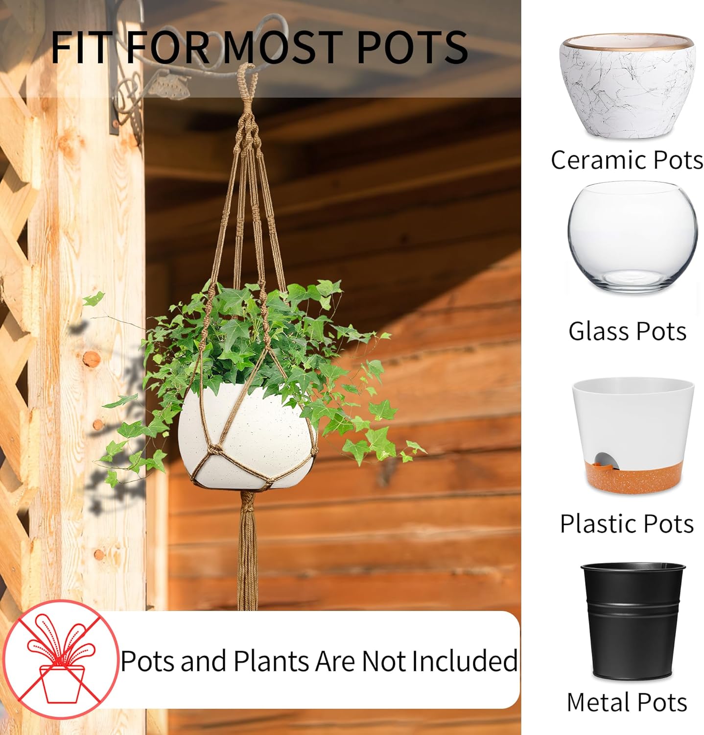 Macrame Plant Hanger, 34"/41"/46" 3 Sizes, Hanging Planters for Indoor Outdoor Plants, Flower Pot Holder with Wood Beads & Tassels for Boho Home Decor, 3 Pack, Brown