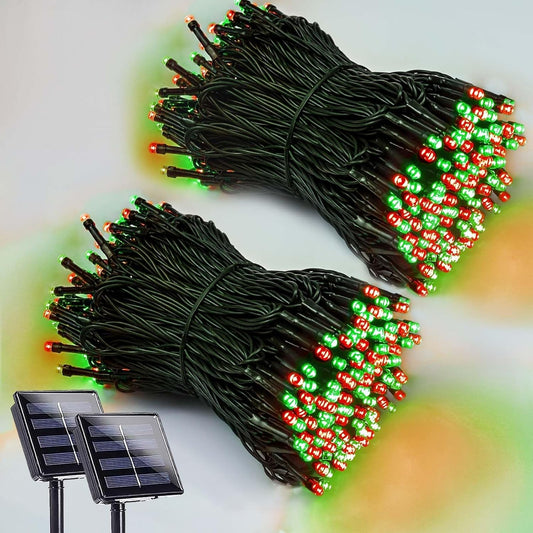 2 Pack 200 LED Solar Christmas Lights Outdoor Waterproof, Solar String Lights for Outside, Solar Outdoor String Light with 8 Lighting Modes for Xmas Tree Wedding Party Yard Decorations (Red and Green)