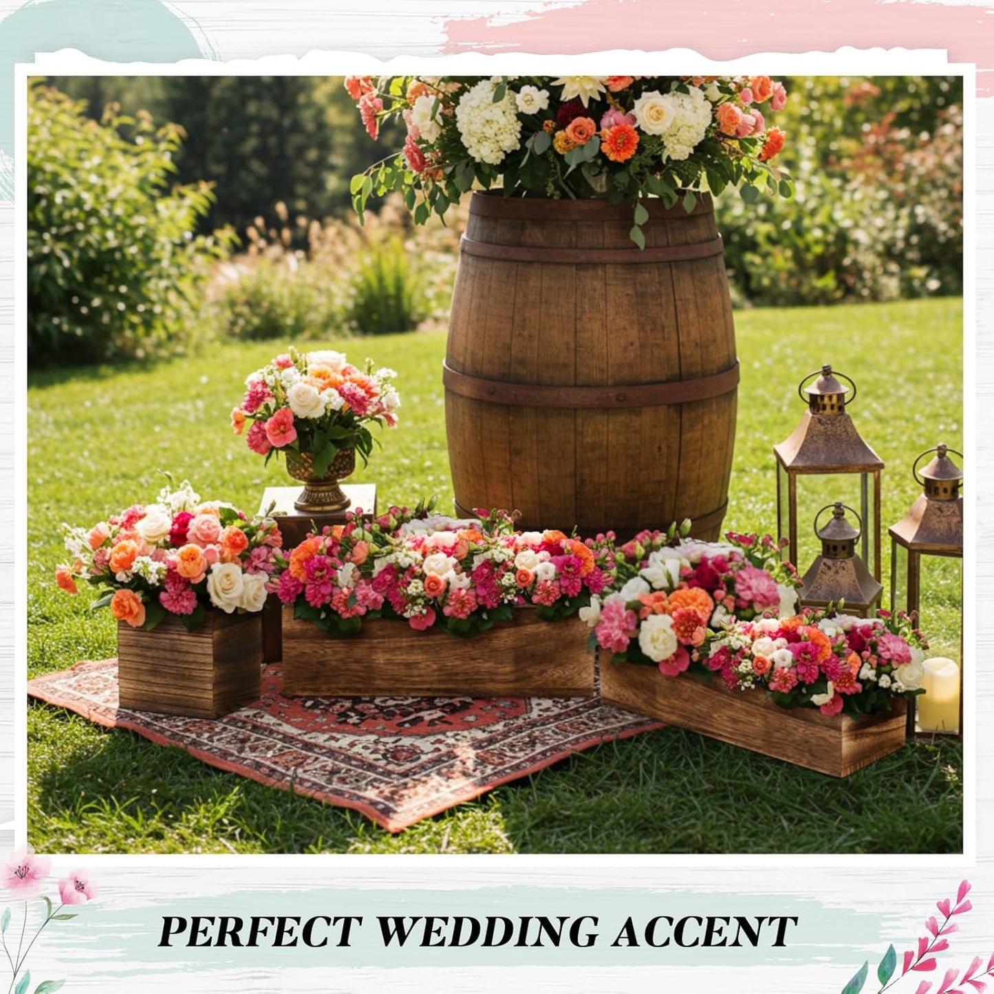 Dandat 1 Set Wood Boxes for Centerpieces Rectangle Wooden Planter Box Rustic Wood Planter with Removable Plastic Liner Floral Foam Blocks for Centerpieces Home Wedding Garden Decor (12x4 Inch)