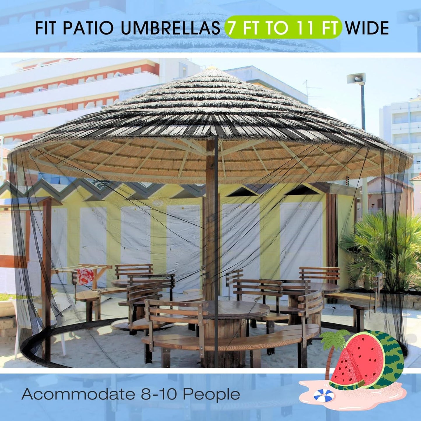 Windyun 2 Pcs 7 to 10 ft Patio Umbrella Mosquito Netting with Double Zipper Door, Screen Universal Hanging Mosquito Net for Patio Polyester Mesh Umbrella Screen for Outdoor and Patio Tables(Black)