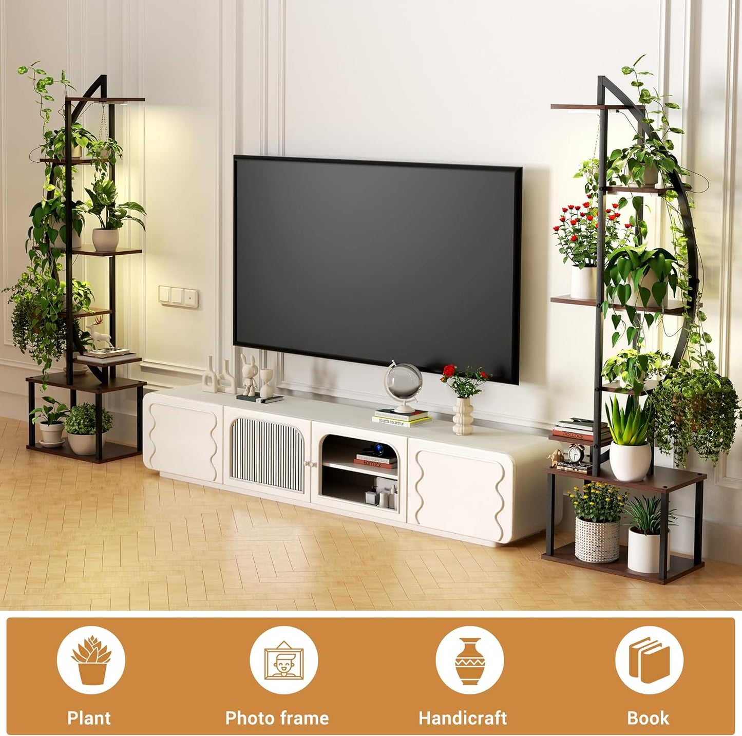 Plant Stand Indoor with Grow Lights 2 Pack, 8 Tiered 69" Tall Metal Plants Shelf, Large Plant Rack Flower Stand for Plants Multiple, Half-Moon Indoor Plant Shelf for Living Room Patio Garden Balcony