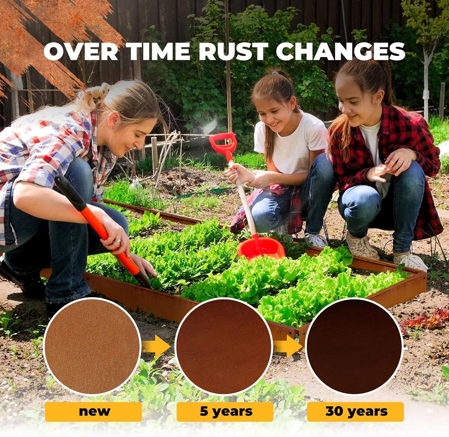 Cortens Steel Garden Metal Landscape Edging 40 inch with Top Bending Protection Pre-Rusted Cortens Steel Garden Edging 8 Inch Depth 90 Degree Bend 6 Pack for Lawn Yard (8 inch-90 Degree Bend, Rusted)