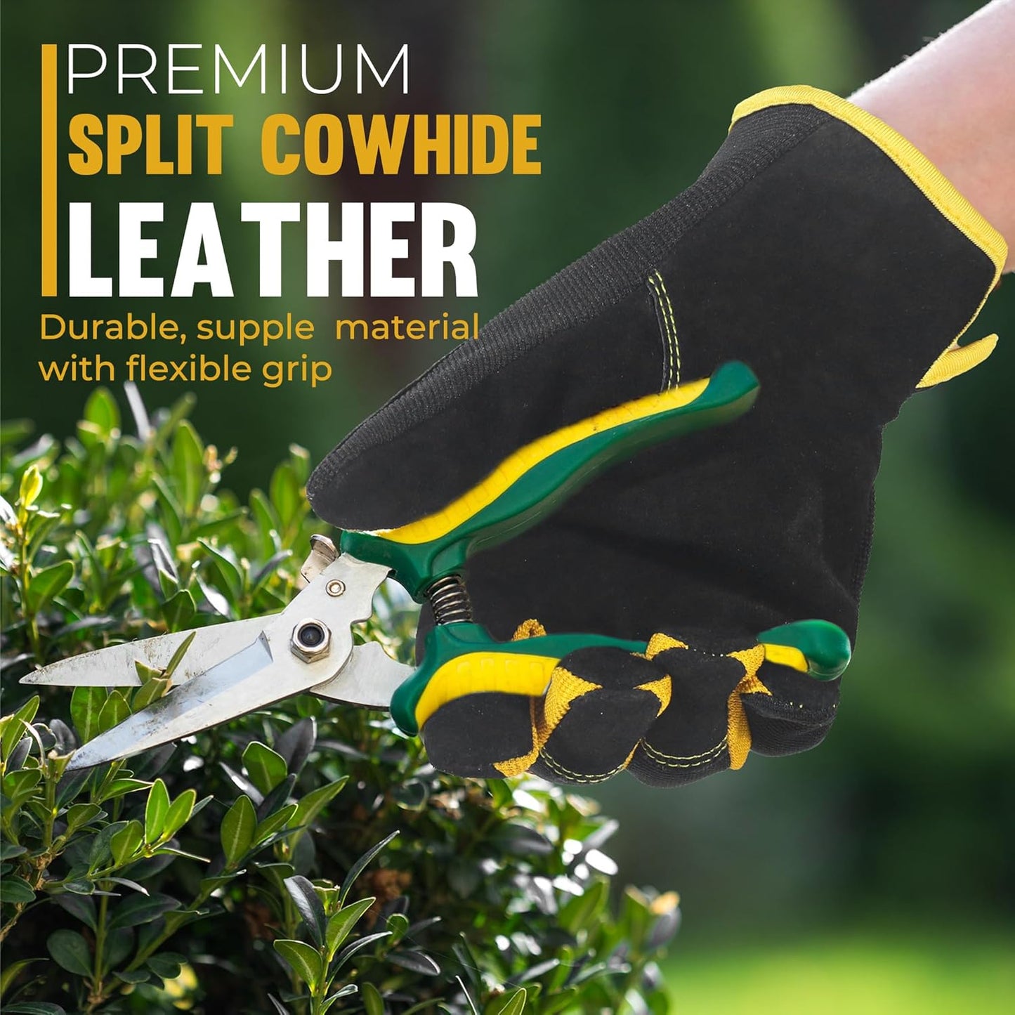 HANDLANDY Leather Work Gloves for Men & Women, Reinforced Durable Garden Gloves, Cowhide Working Glove for Gardening