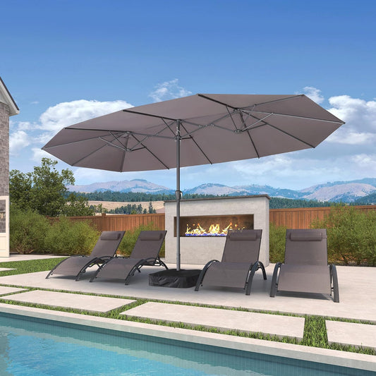 PURPLE LEAF 15ft Patio Market Umbrella with Base Included Double-Sided Rectangle Outdoor Umbrella Table Umbrella with Crank for Pool Garden Deck, Light Grey