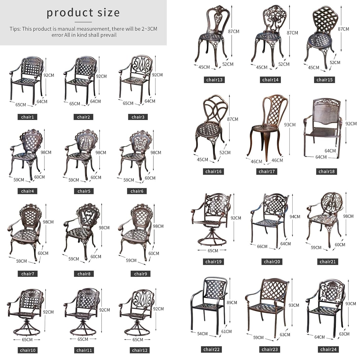 Outdoor Dining Chair Cast Aluminum Patio Chairs Set of 2 All-Weather Patio Dining Chair with Adjustable Feet for Backyard Garden (Slanted Grid Square Chair)