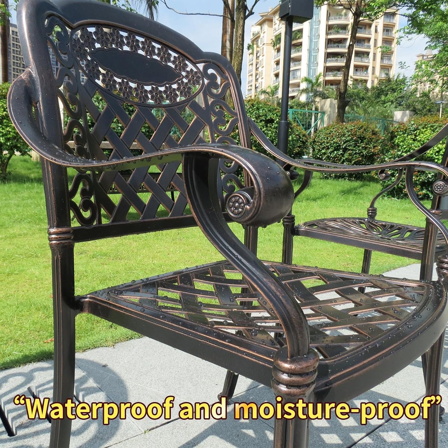Outdoor Dining Chair Cast Aluminum Patio Chairs Set of 2 All-Weather Patio Dining Chair with Adjustable Feet for Backyard Garden (Flange Chair)