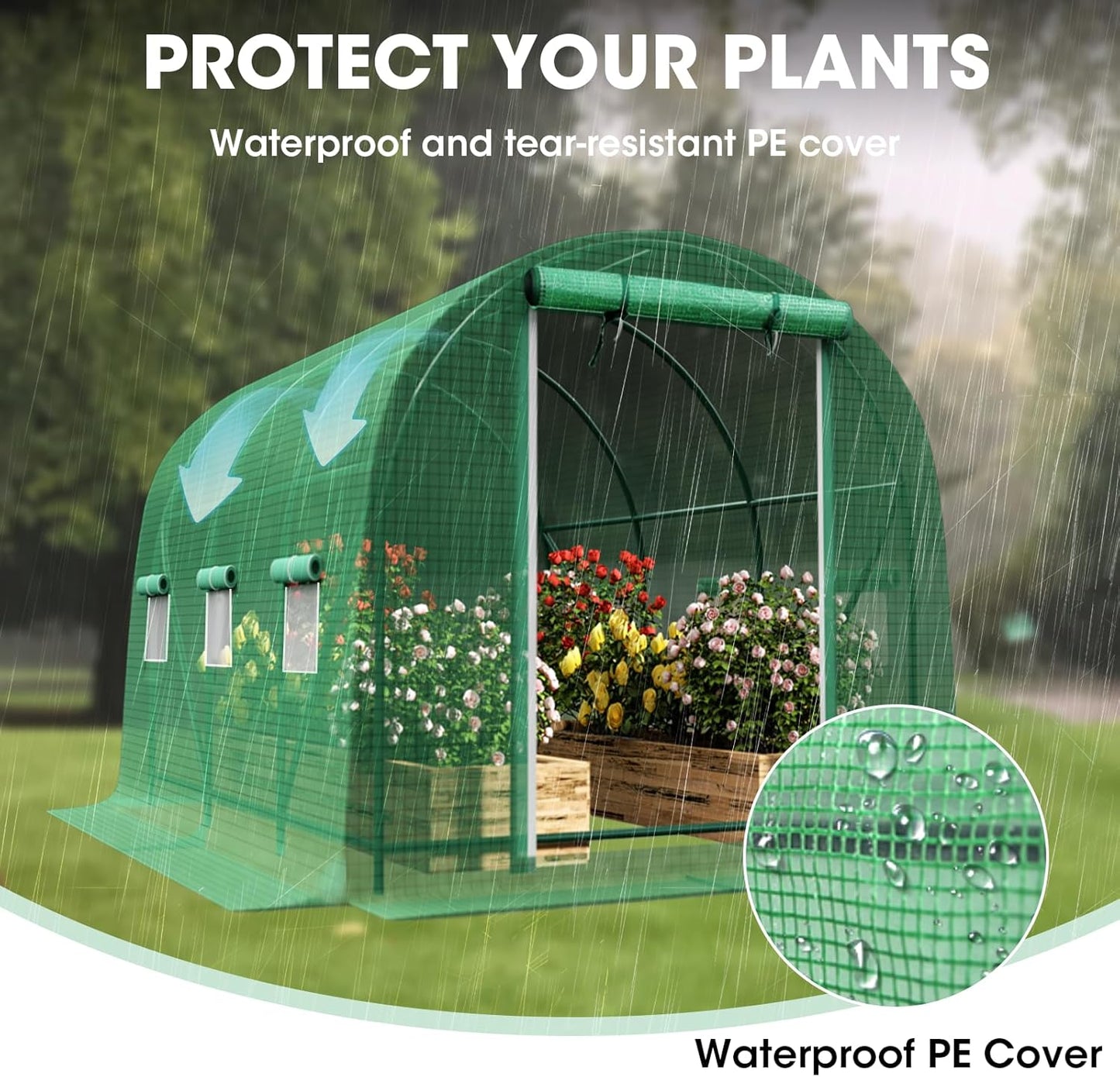 Walk-in Tunnel Greenhouse，Portable Plant Hot Housewith Dual Zippered Screen Doors & 6 Screen Windows Heavy Duty Plastic Plant Warm House with Reinforced Frame (10x7x7 FT)