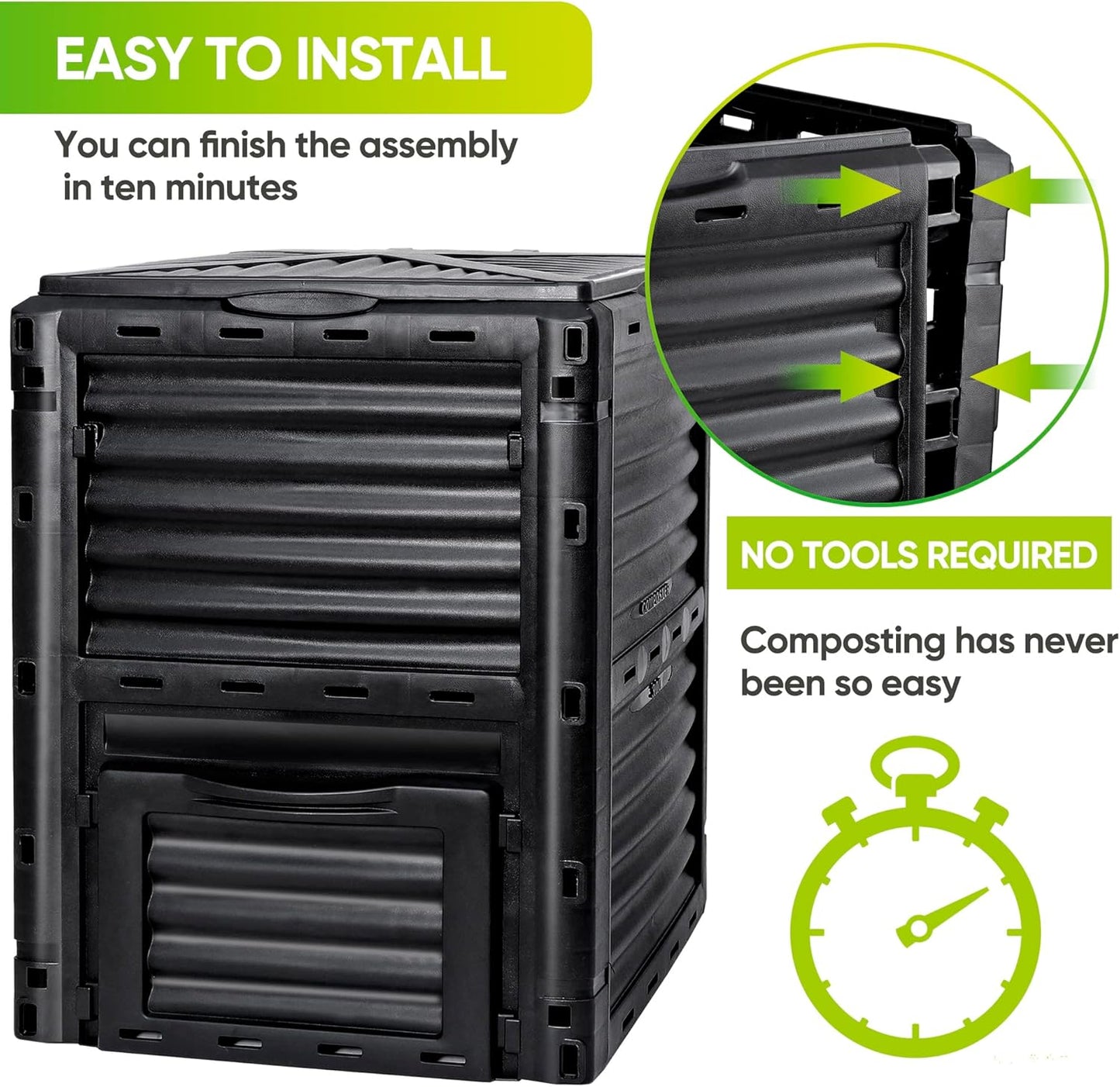 F2C Garden Compost Bin from BPA Free Material -80 Gallon(300 L) Large Compost Bin Aerating Outdoor Compost Box Easy Assembling, Lightweight, Fast Creation of Fertile Soil, Black